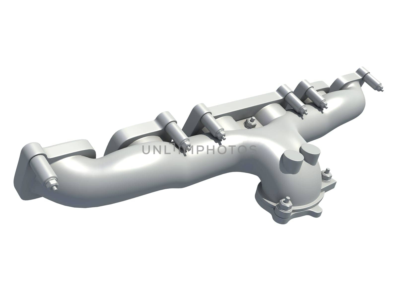 Exhaust Manifold 3D rendering model on white background