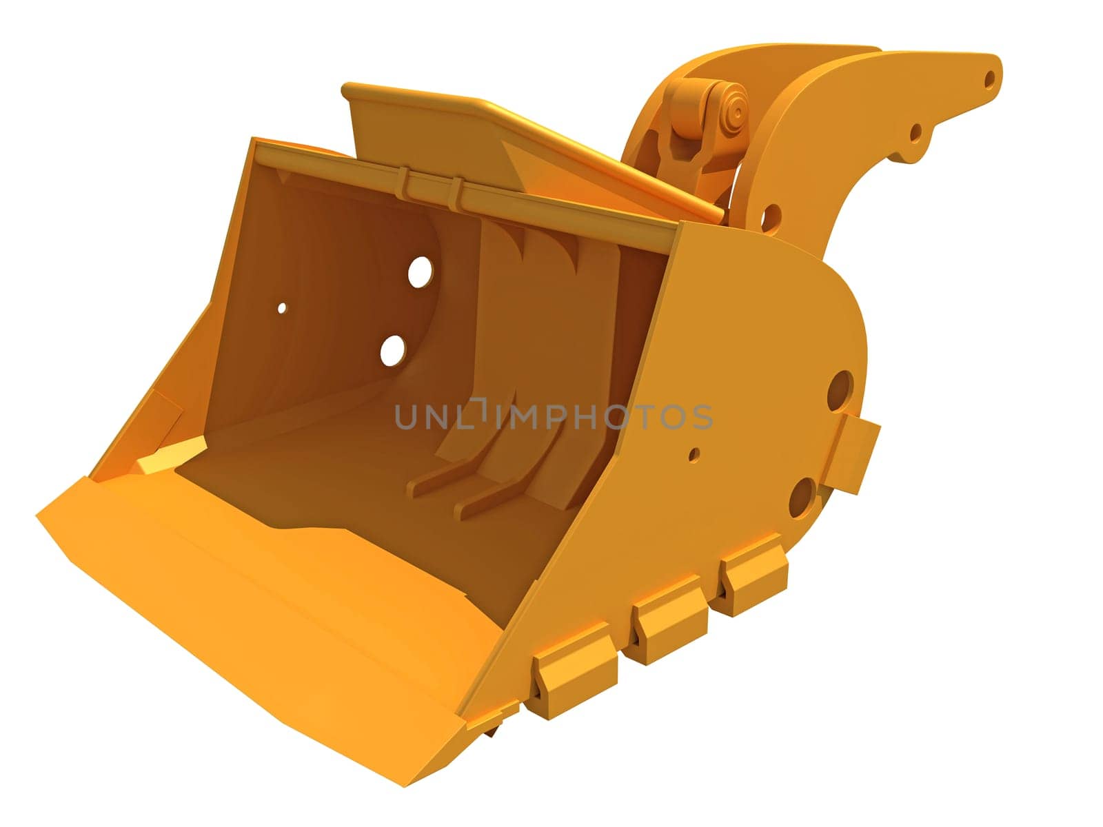 Excavator Bucket heavy construction machinery 3D rendering on white background