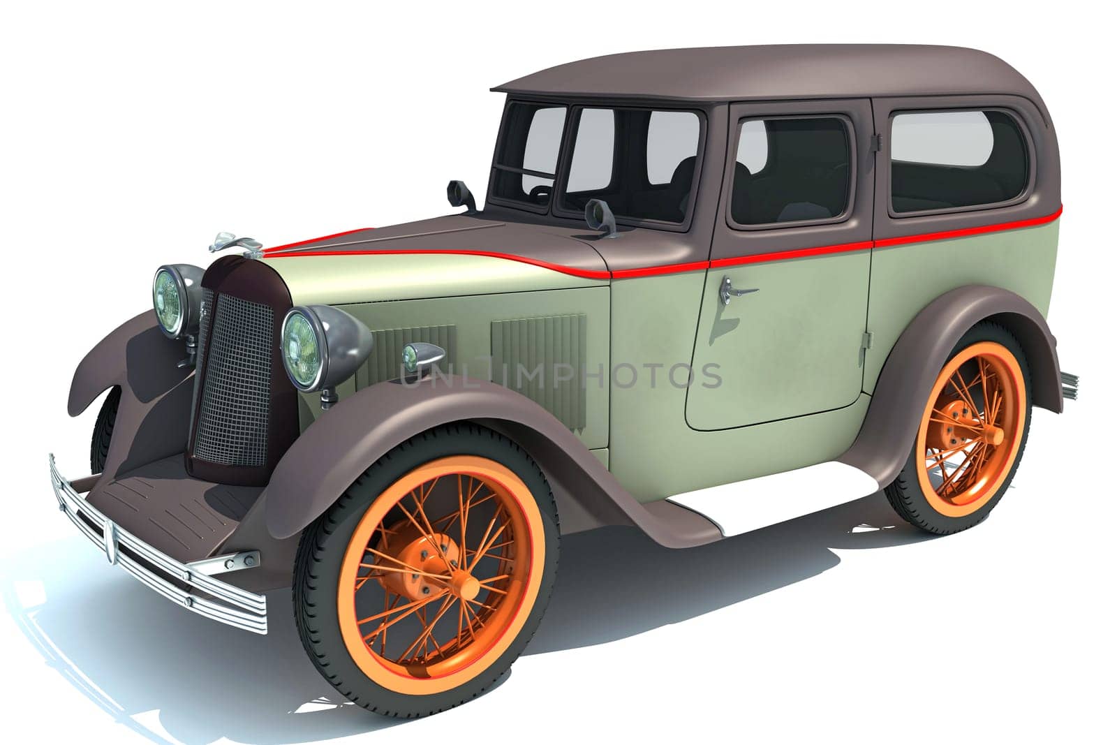 Old antique car 3D rendering model on white background