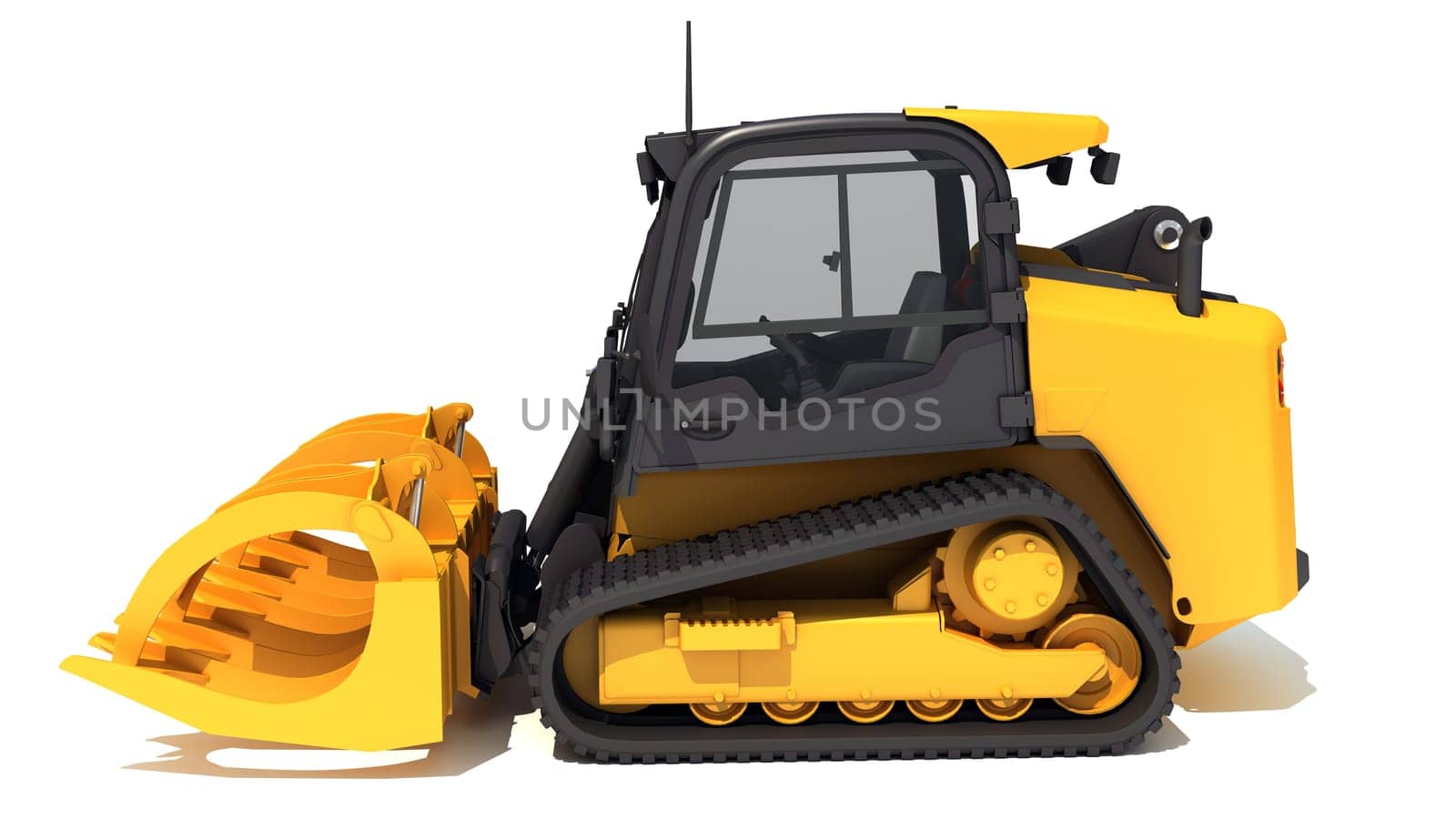 Mini Tracked Skid Loader Construction machinery 3D rendering model on white background
