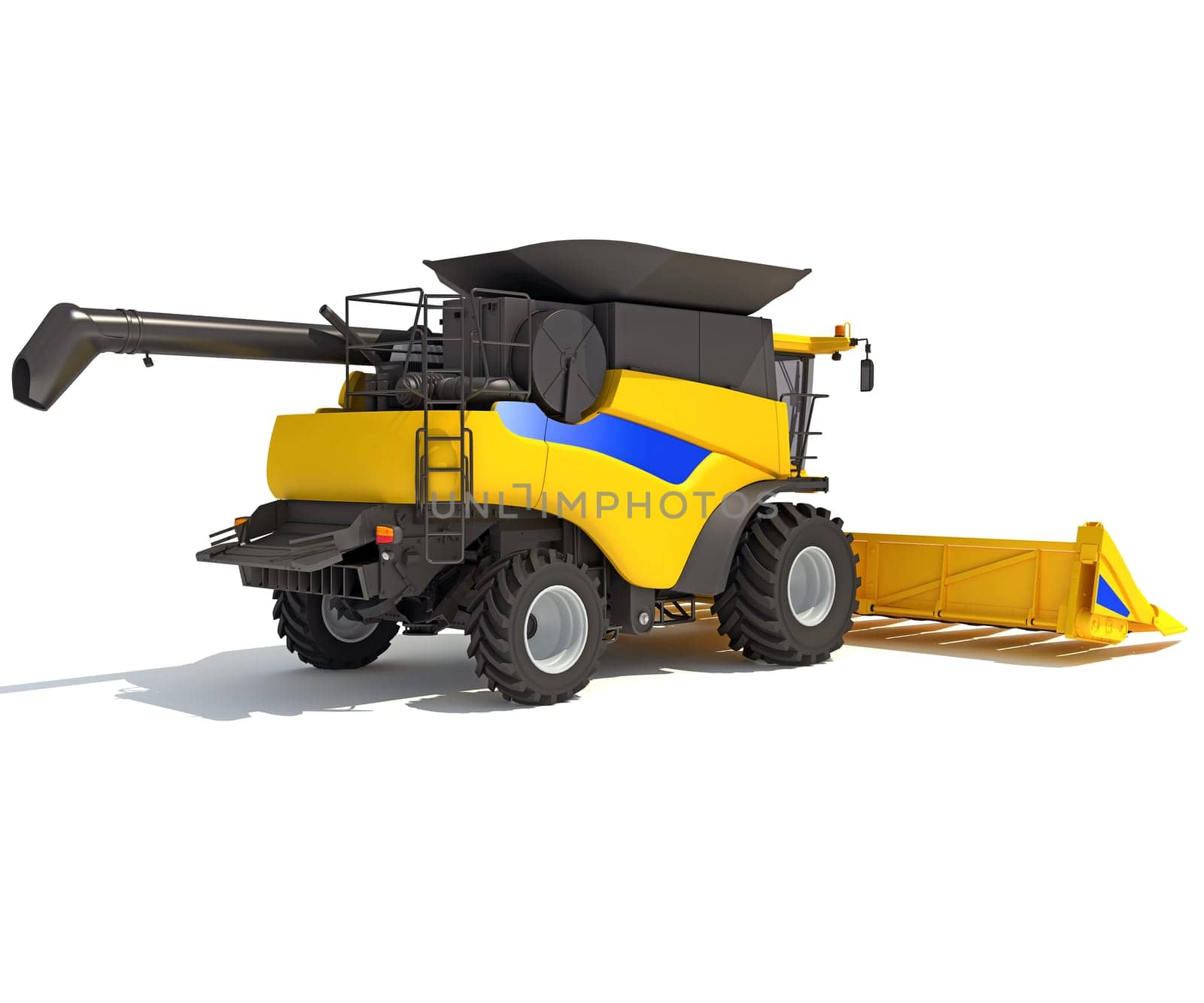 Combine Harvester farm equipment 3D rendering model on white background