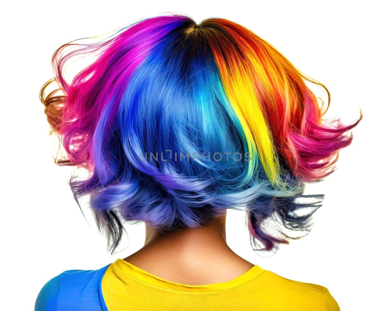 Portrait of a young african american woman with colorful hair isolated on white background. AI generated