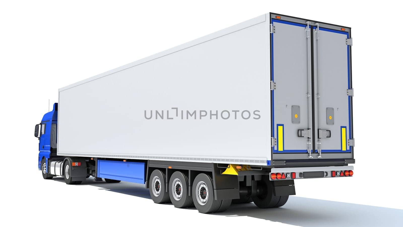 Truck with Refrigerator Trailer 3D rendering model on white background