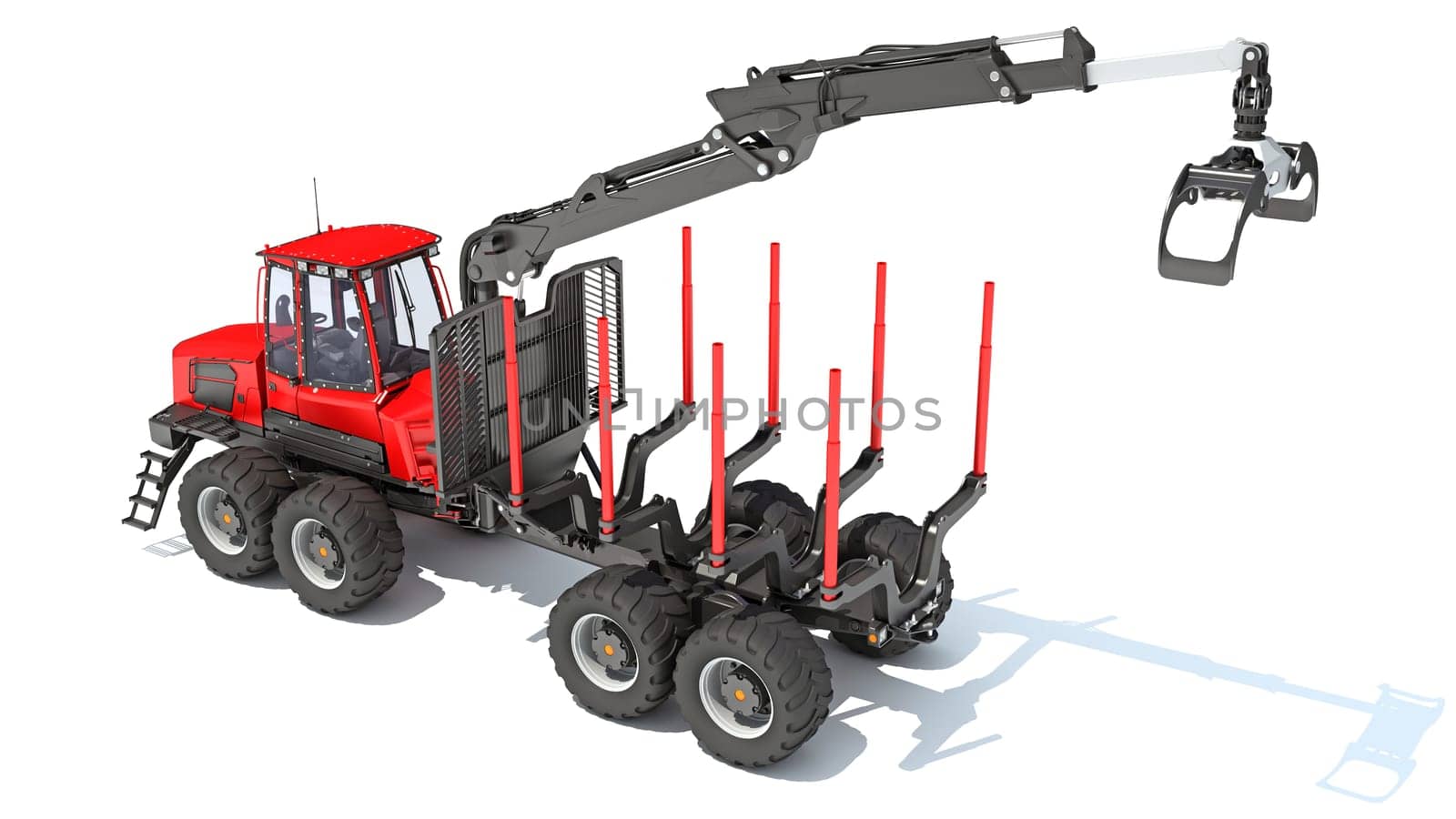 Forestry Forwarder 3D rendering model on white background