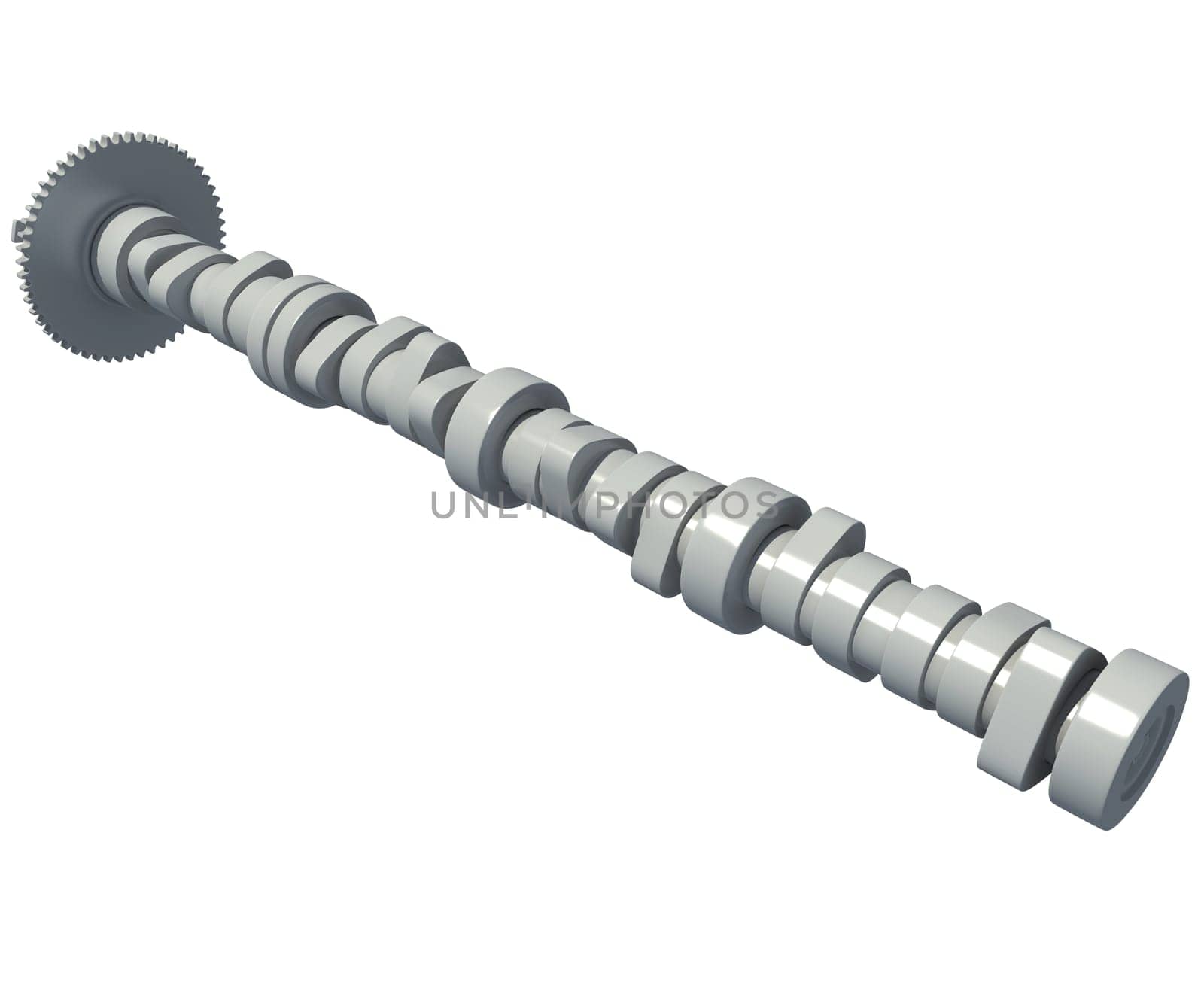Car Engine Camshaft 3D rendering model on white background