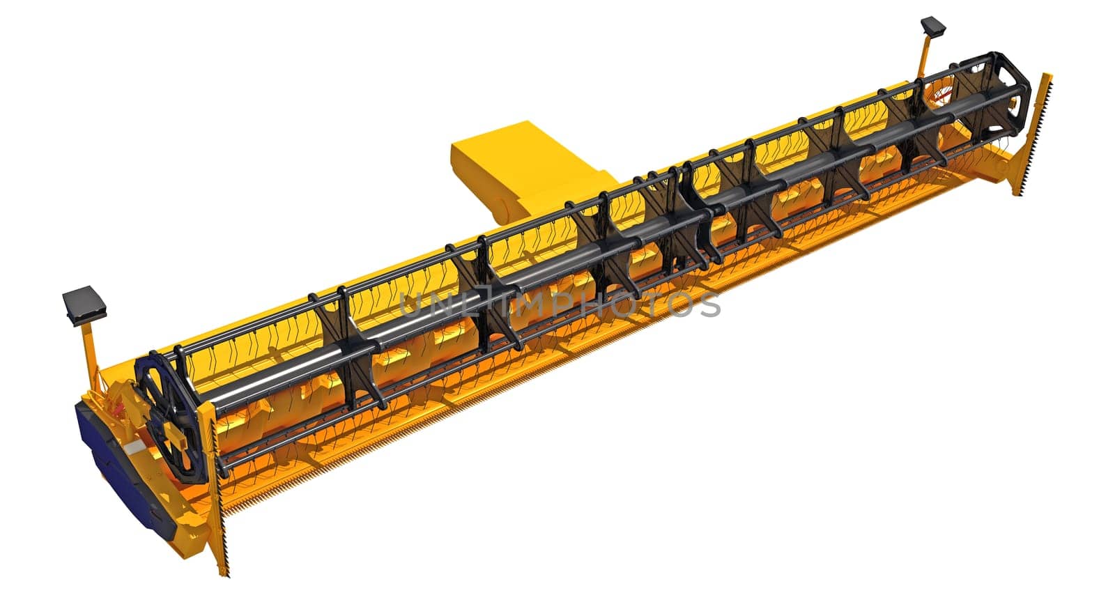 Farm Combine Harvester Threshing Header 3D rendering model on white background