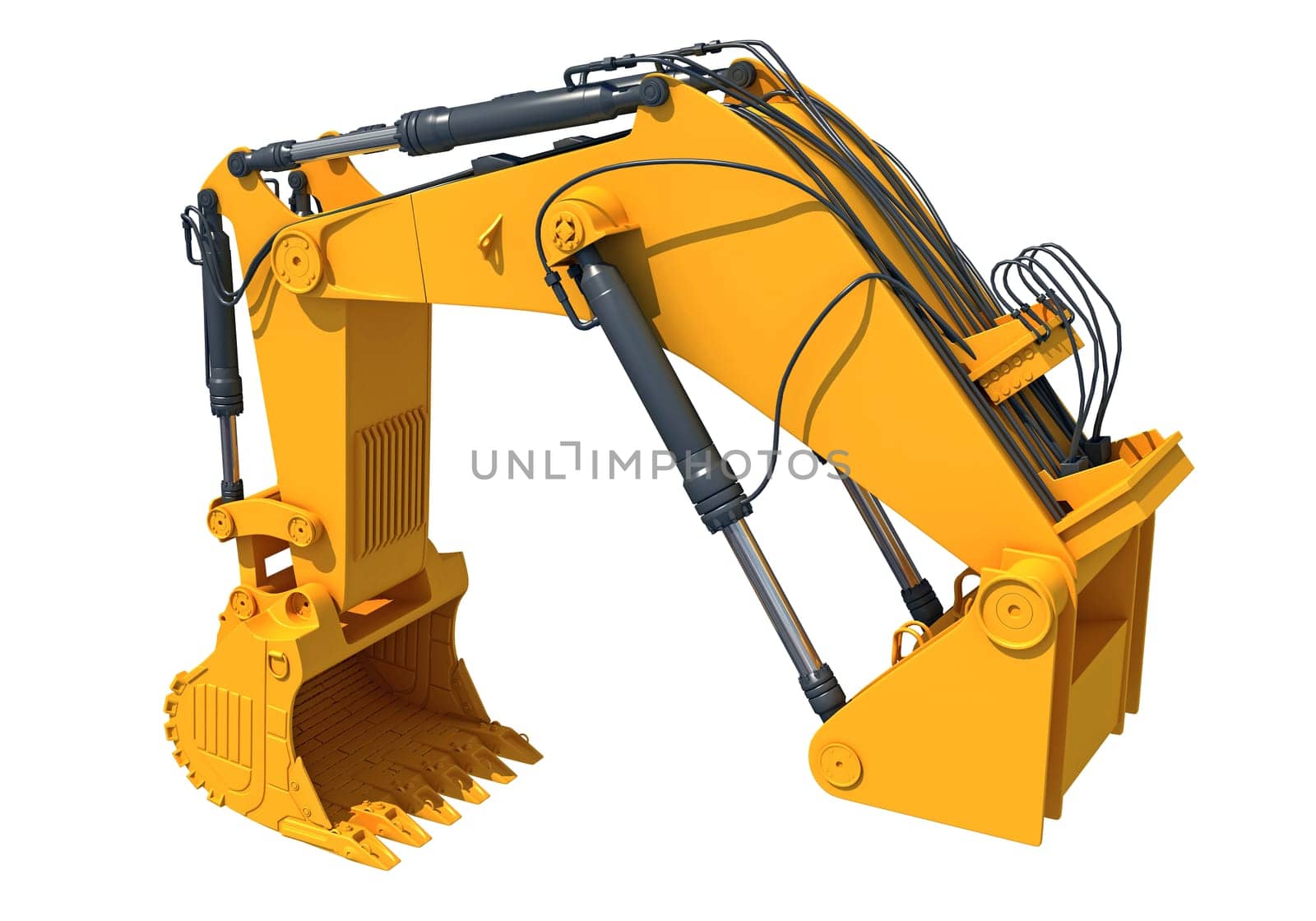 Excavator Shovel Crane Arm 3D rendering model on white background