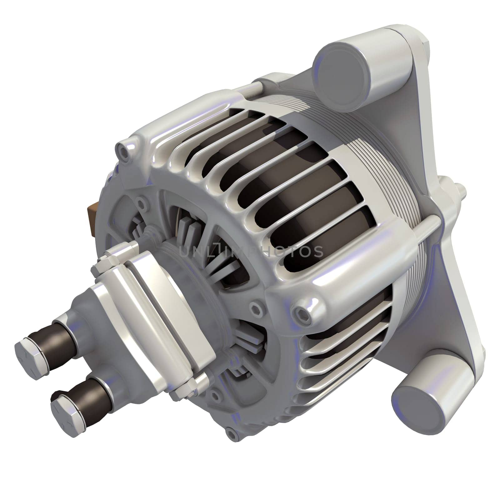 Vehicle Alternator 3D rendering model on white background