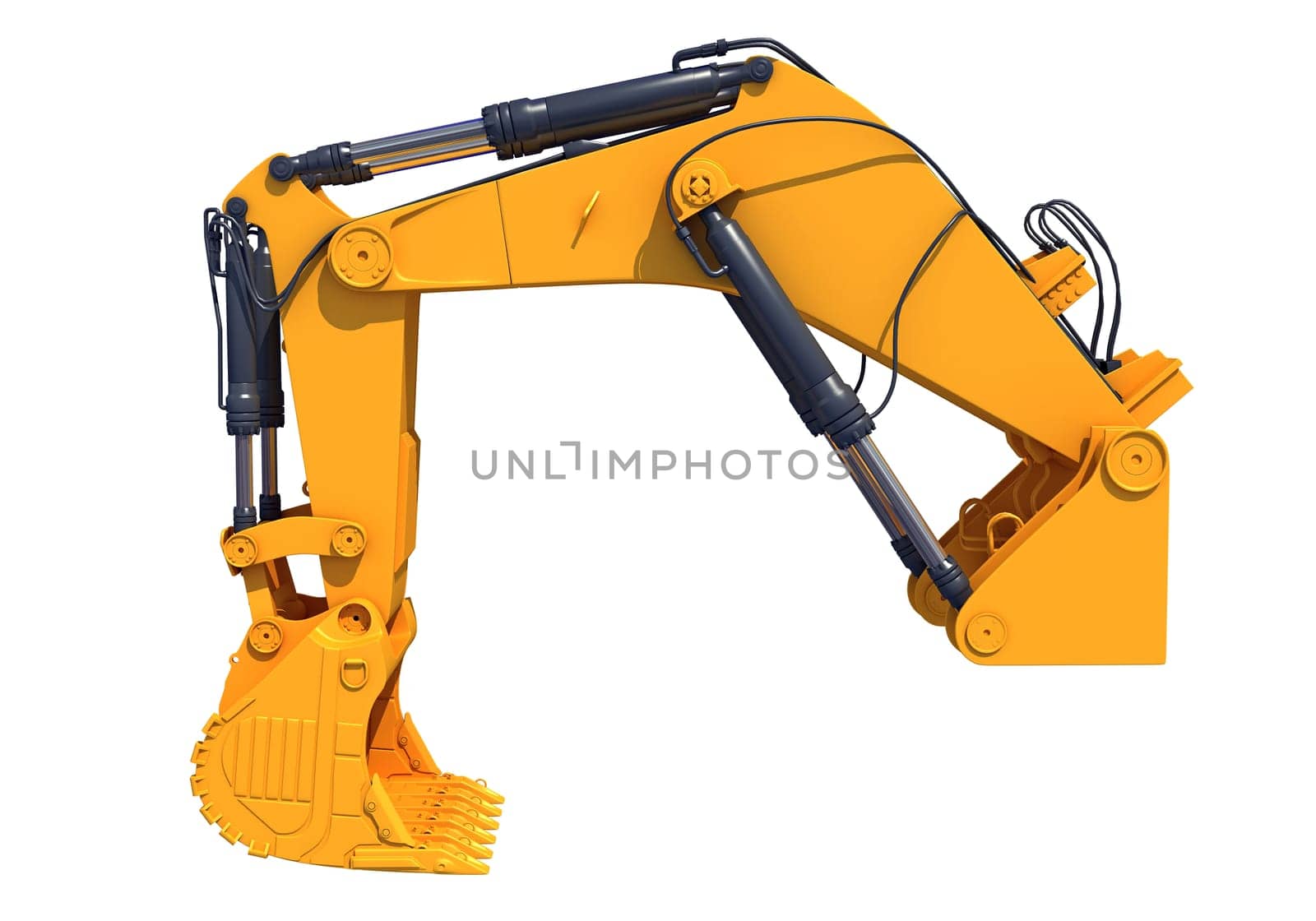 Excavator Shovel Crane Arm 3D rendering model on white background