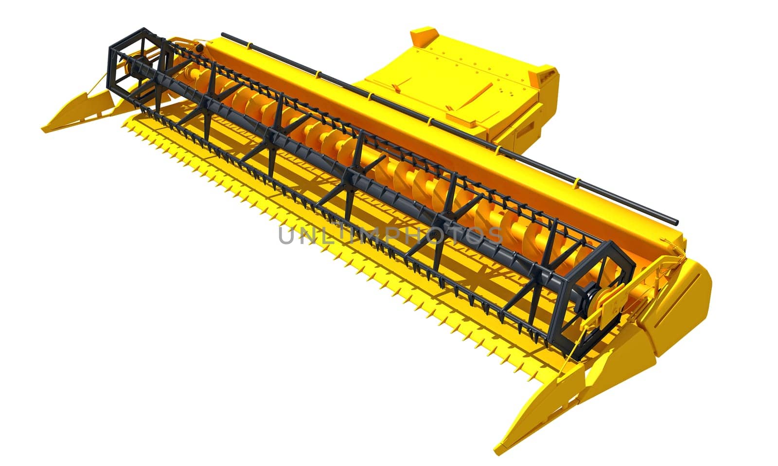 Farm Combine Harvester Threshing Header 3D rendering model on white background