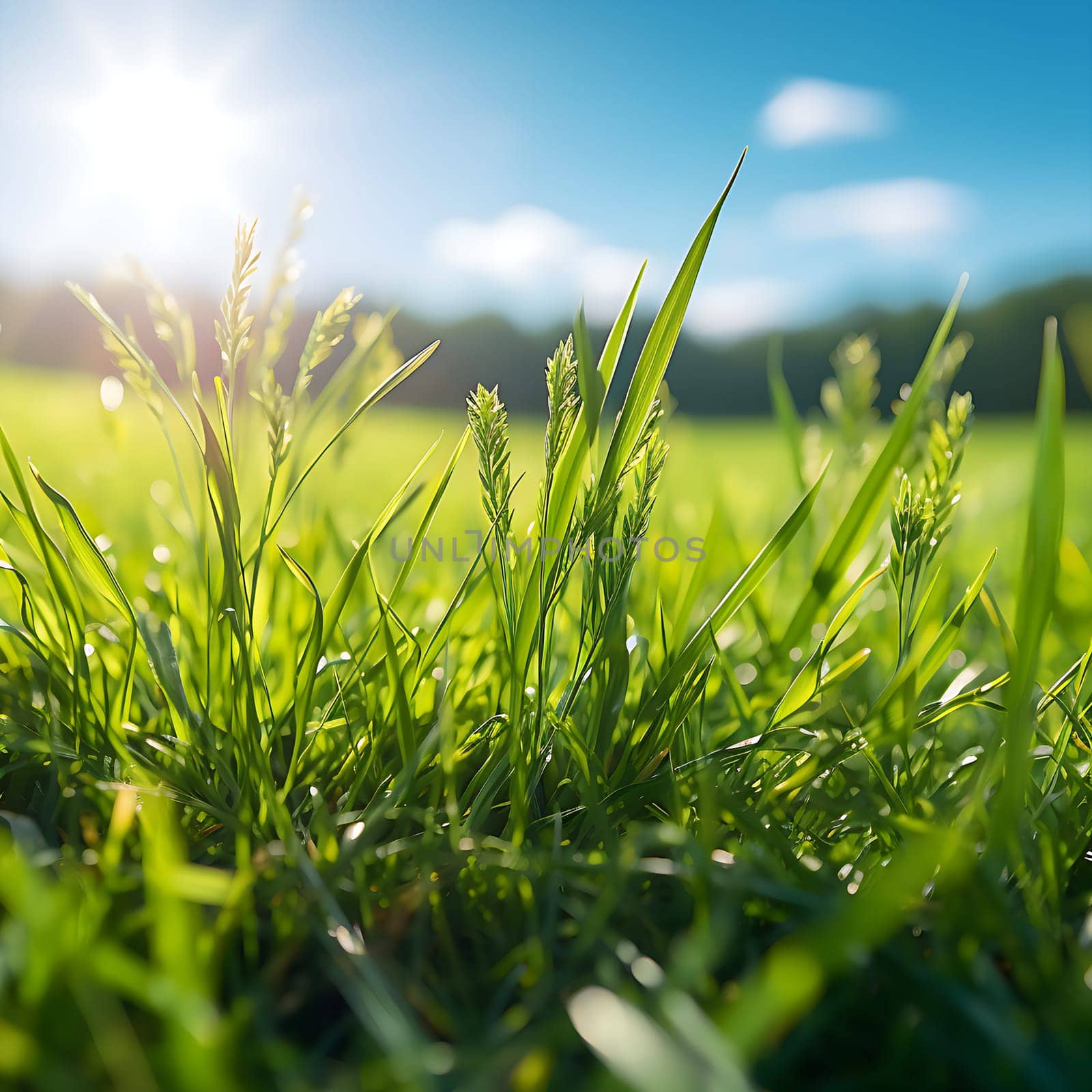 Close-up of a beautiful green meadow generated by artificial intelligence