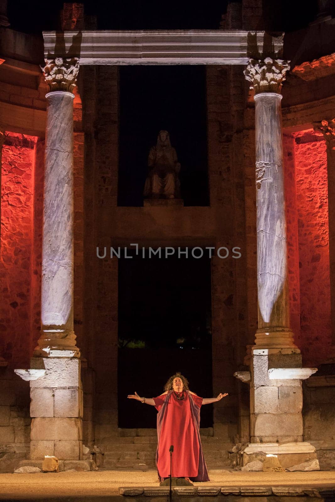 Merida, Spain - Jun 3rd, 2023: Performance of Medea at the Roman Theatre of Merida. Merita Ludica Festival 2023
