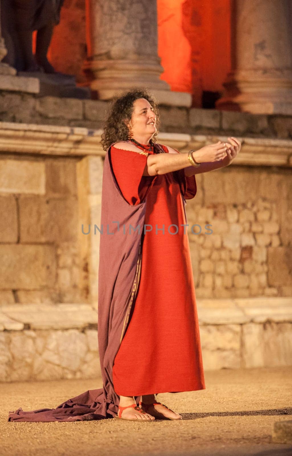 Merida, Spain - Jun 3rd, 2023: Performance of Medea at the Roman Theatre of Merida. Merita Ludica Festival 2023