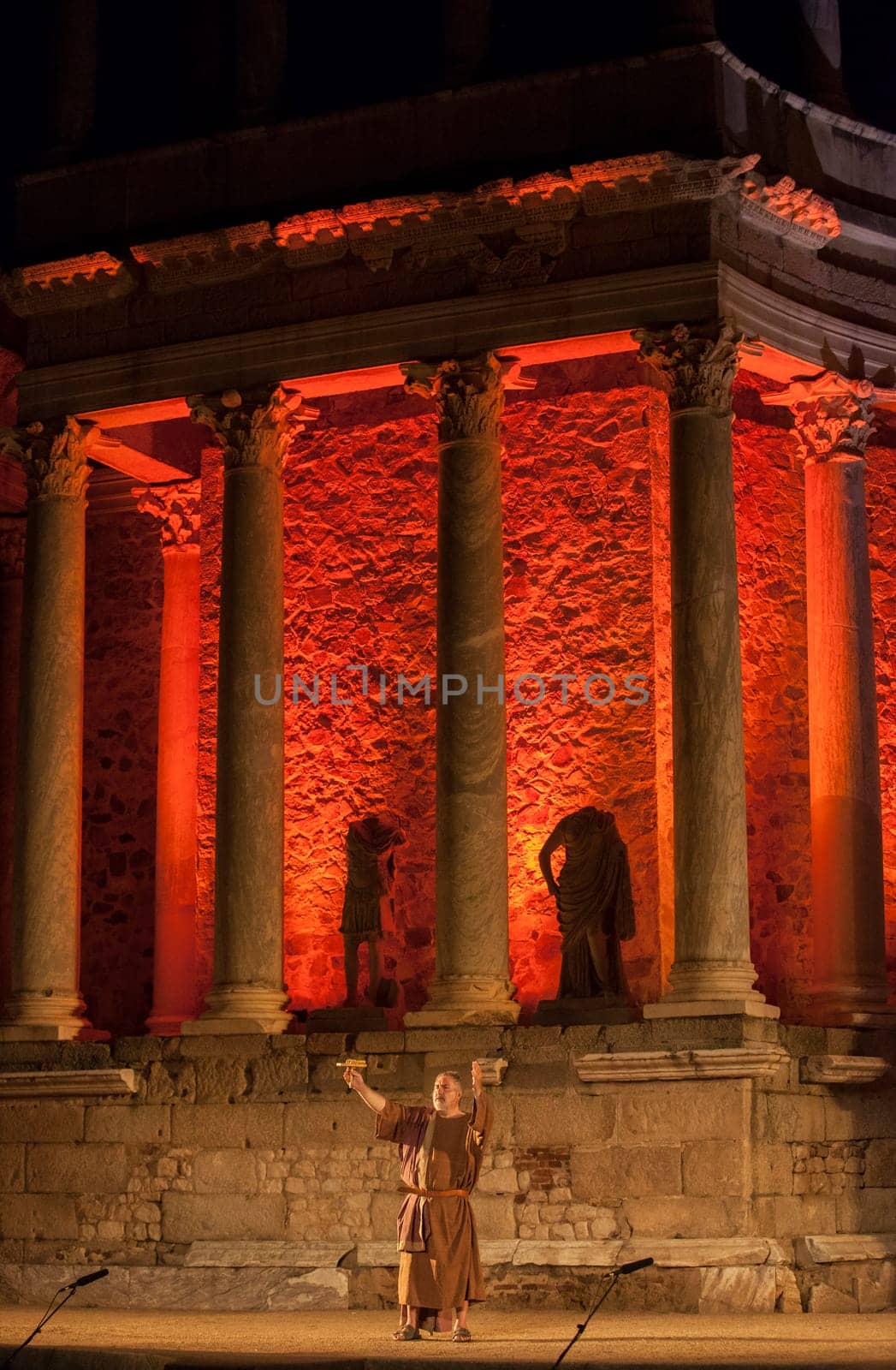 Merida, Spain - Jun 3rd, 2023: Performance of Medea at the Roman Theatre of Merida. Merita Ludica Festival 2023