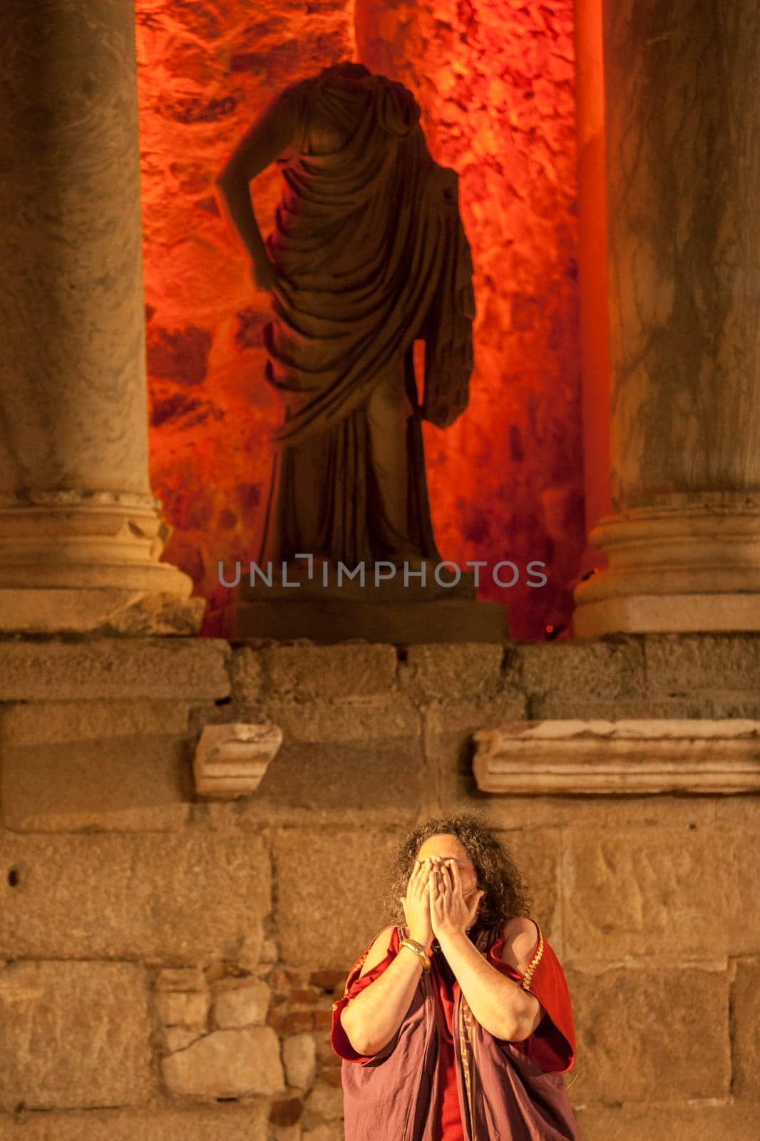 Merida, Spain - Jun 3rd, 2023: Performance of Medea at the Roman Theatre of Merida. Merita Ludica Festival 2023