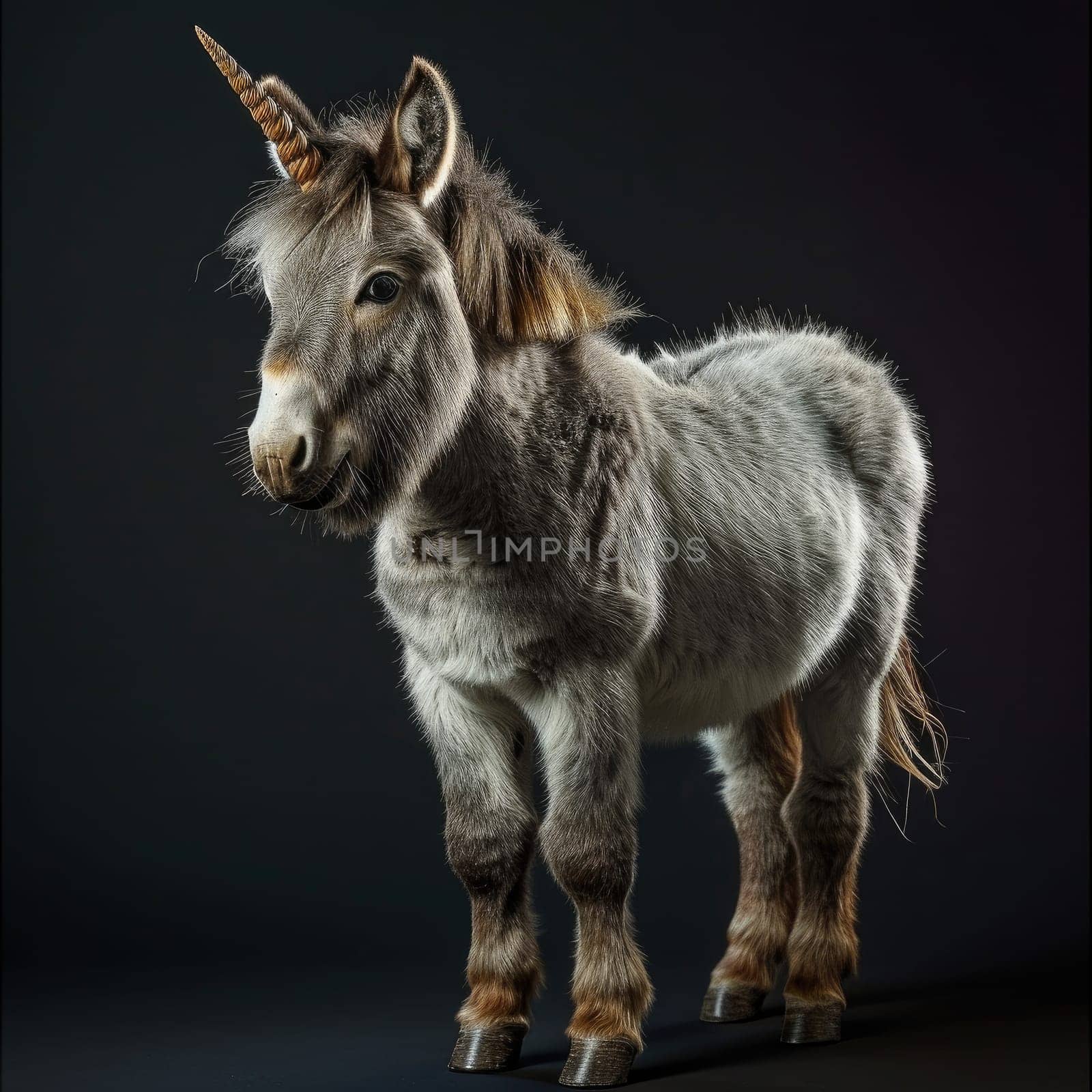 Behold the enchanting spectacle captured in this extraordinary photo, featuring a singular marvel—a Dwarf Unicorn Donkey. This whimsical creature blends the charm of a donkey with the magical allure of a unicorn, creating a scene that sparkles with uniqueness and fantasy.