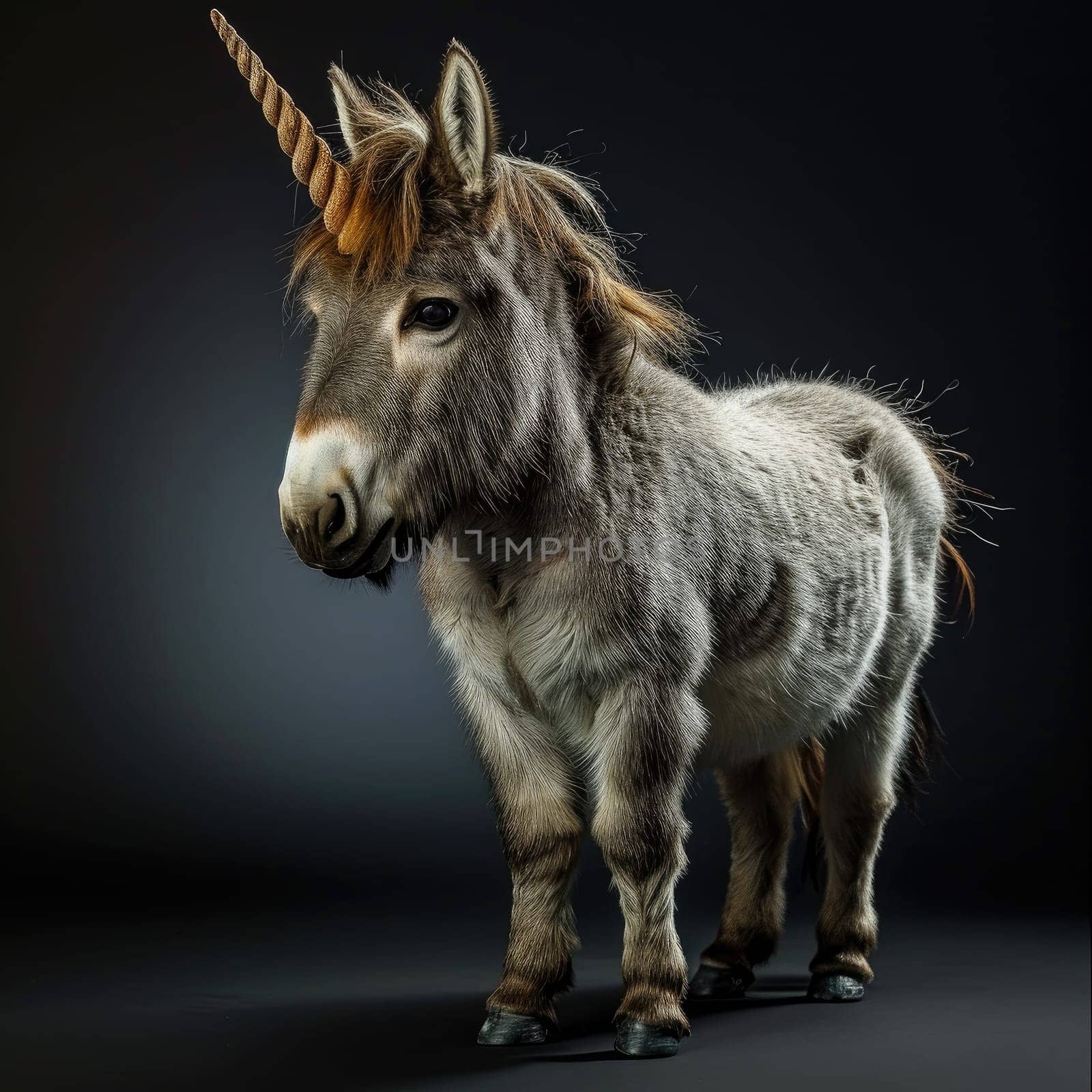 Behold the enchanting spectacle captured in this extraordinary photo, featuring a singular marvel—a Dwarf Unicorn Donkey. This whimsical creature blends the charm of a donkey with the magical allure of a unicorn, creating a scene that sparkles with uniqueness and fantasy.
