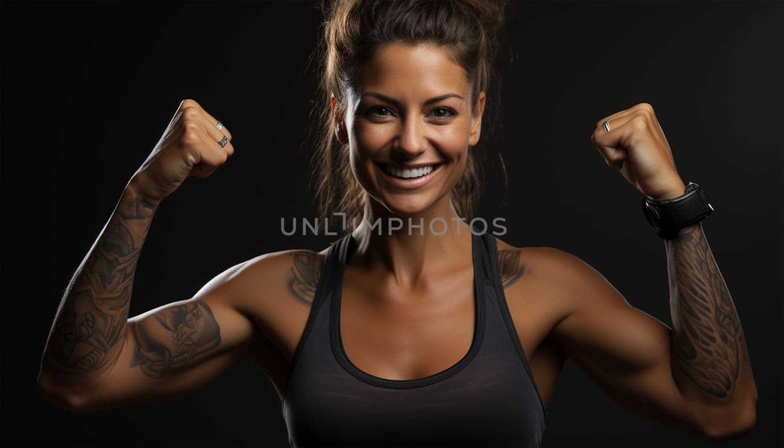 Confident healthy and athletic woman staring determined at camera, holding sports pose. Sportswoman exercising in sport clothing, training and workout on white background. beauty