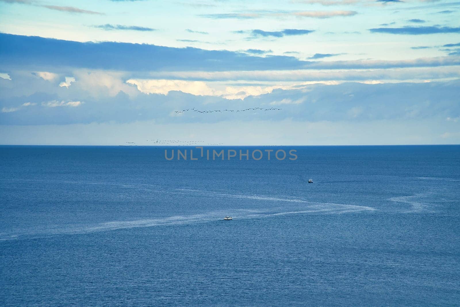 View over the Kattegat. Baltic Sea in Denmark. Blue sea with gentle waves. Landscape photo