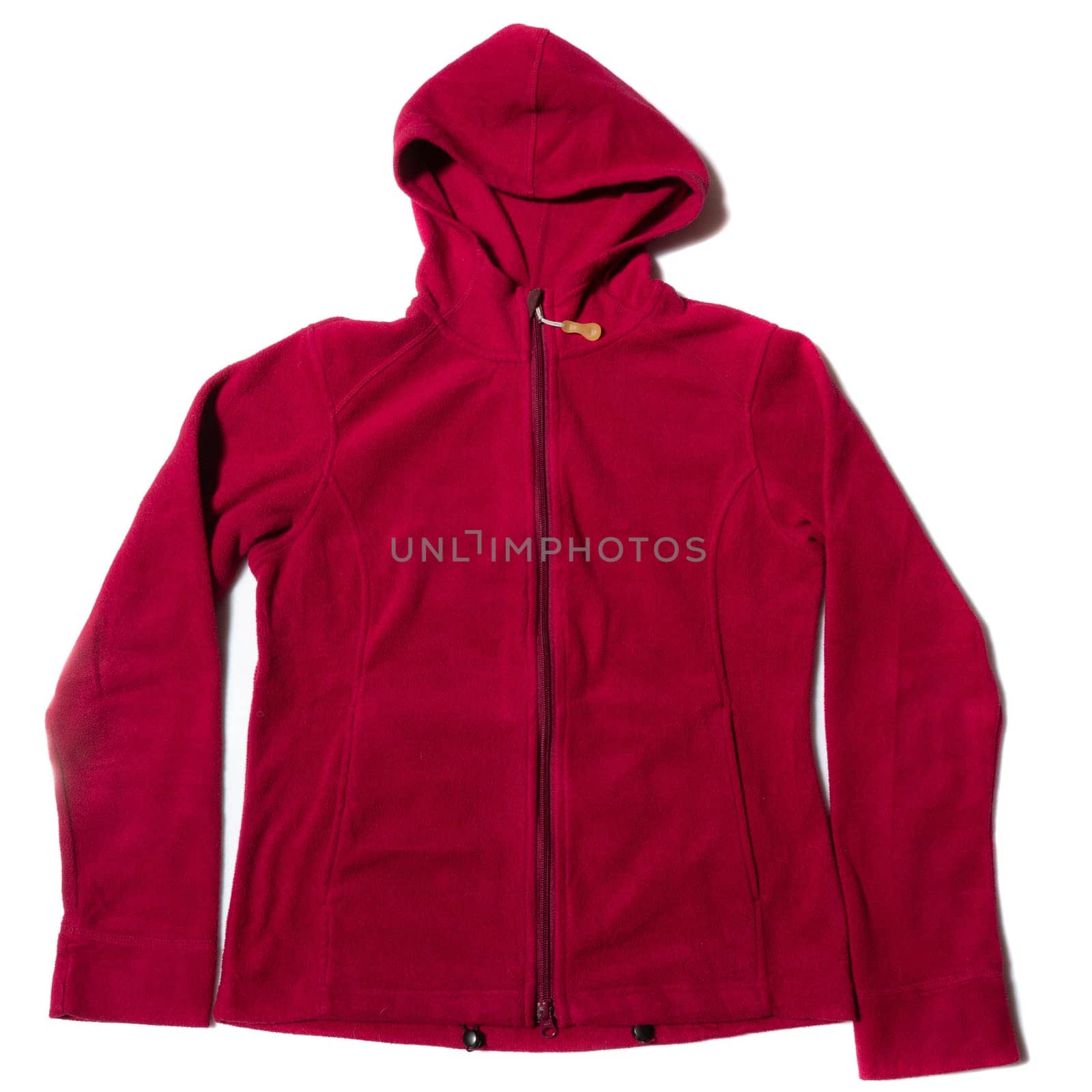 Red women's fleece jacket on white background