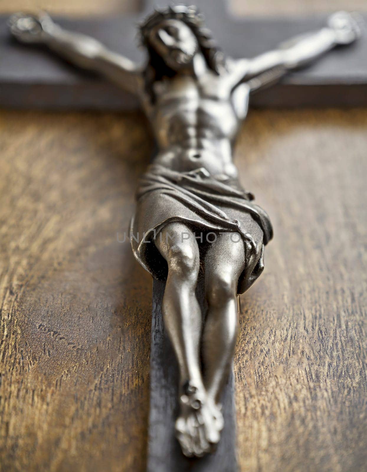 Crucifixion of Jesus Christ on the cross, close up. AI generated