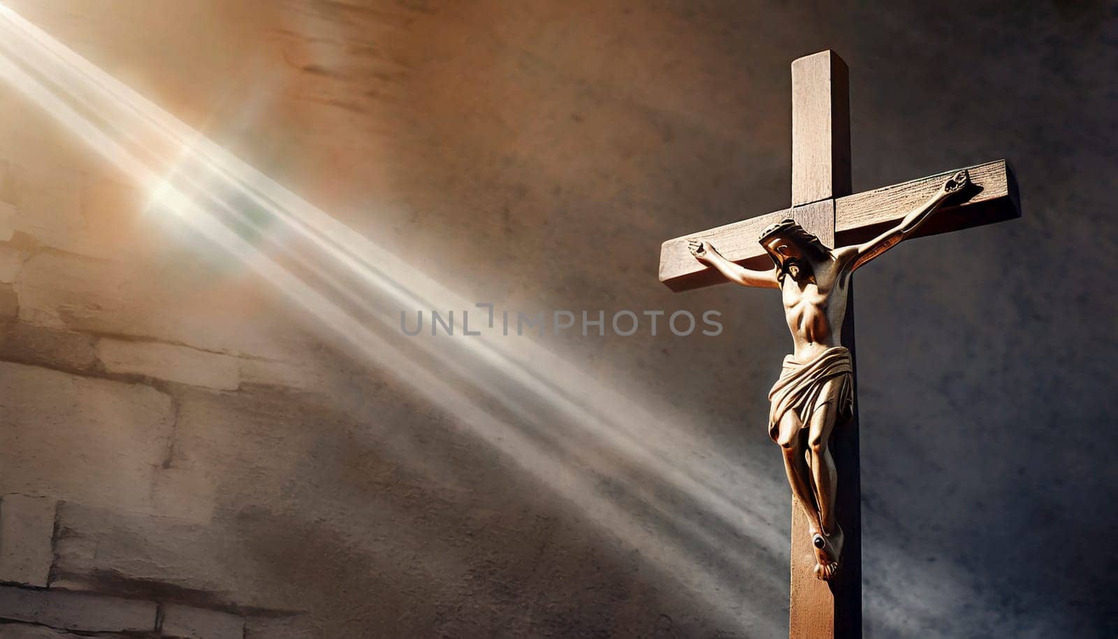 Crucifixion of Jesus Christ on the stone background. AI generated