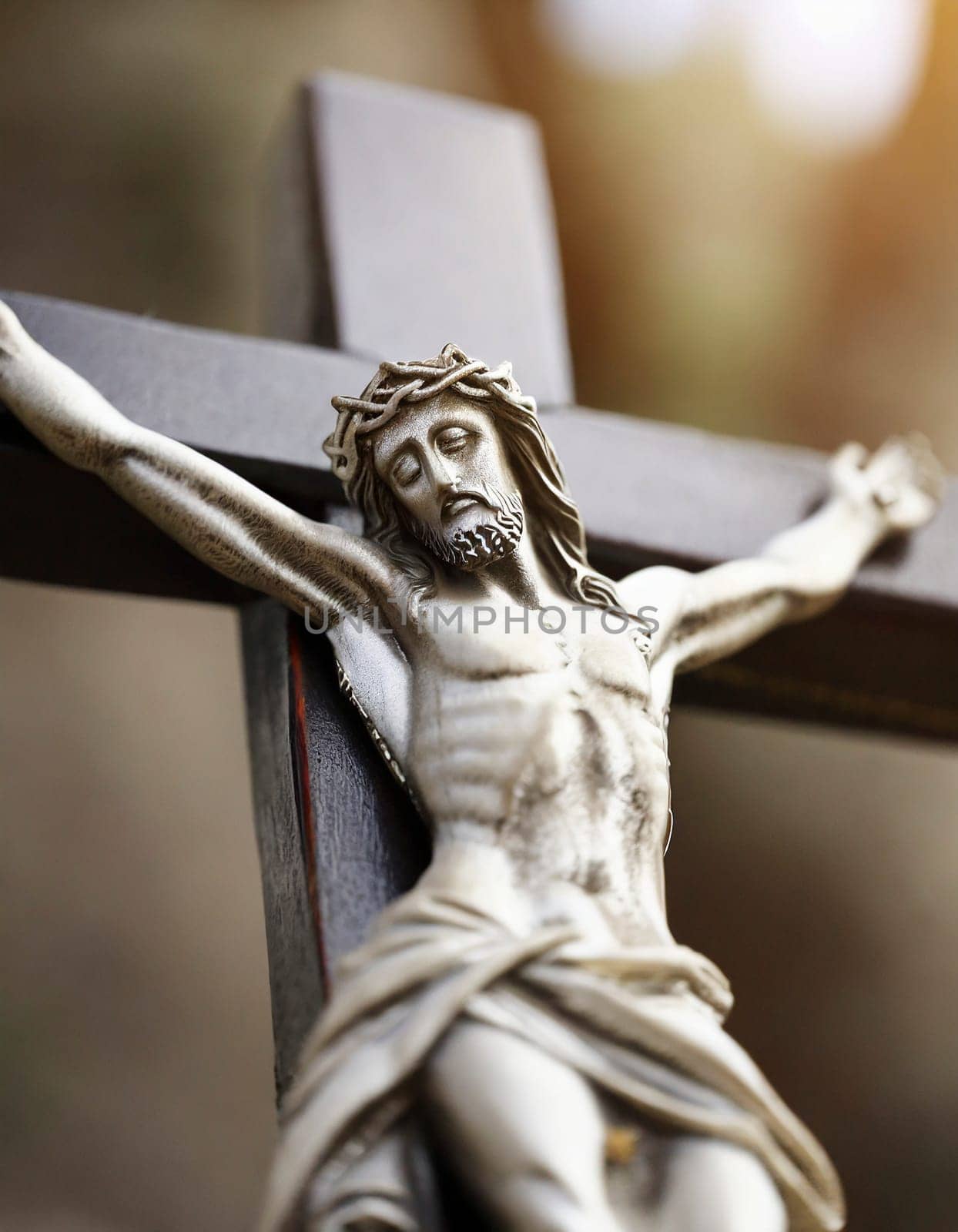 Crucifixion of Jesus Christ on the cross, close up. AI generated