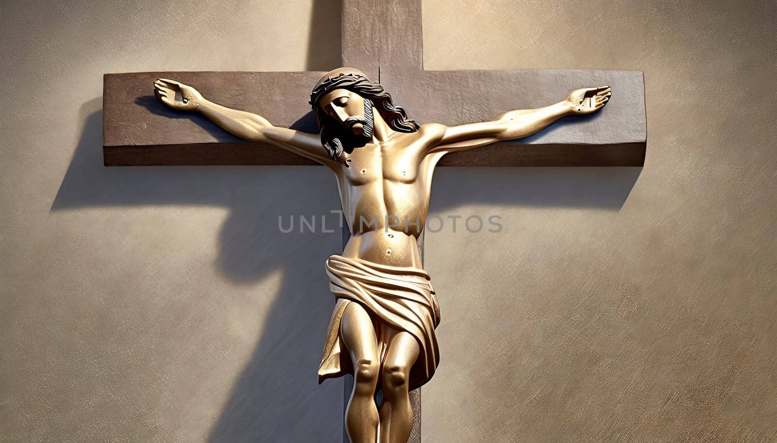 Crucifixion of Jesus Christ on the stone background. AI generated