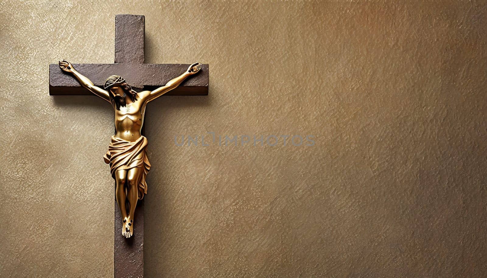 Crucifixion of Jesus Christ on the stone background. AI generated