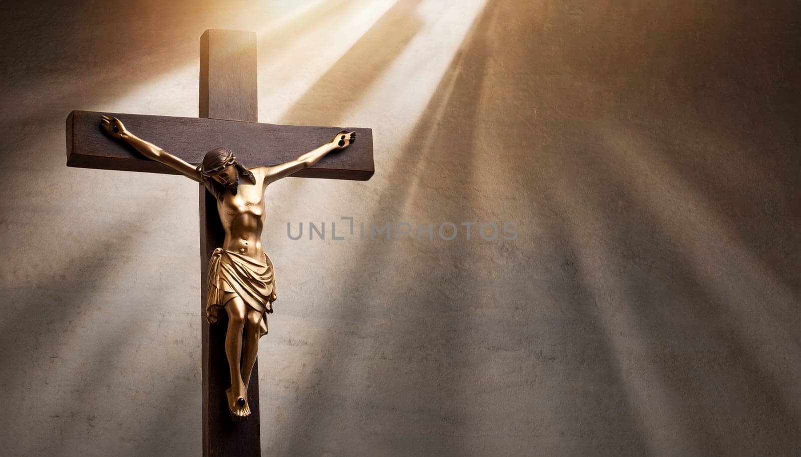 Crucifixion of Jesus Christ on the stone background. AI generated