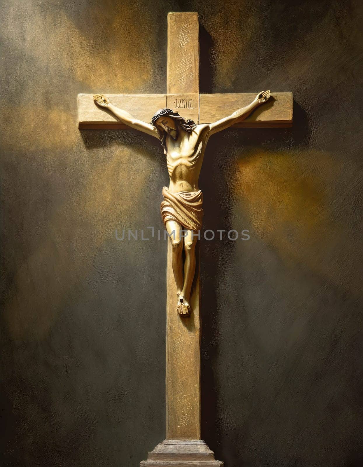 Crucifixion of Jesus Christ on the stone background. AI generated