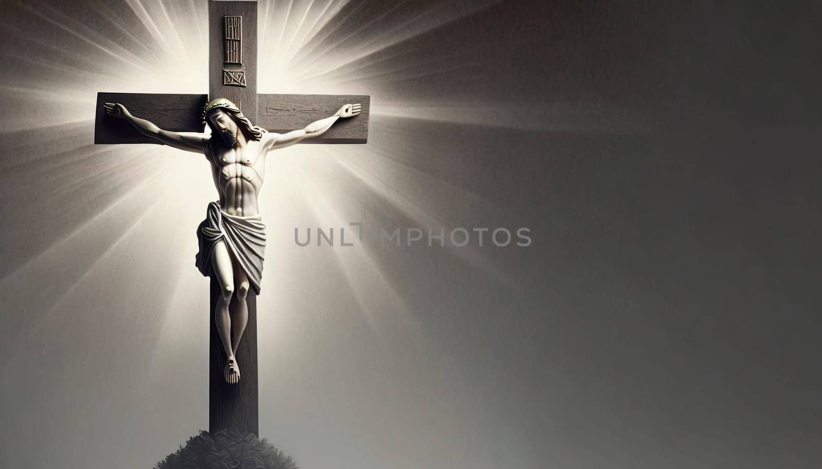 Crucifixion of Jesus Christ on the stone background. AI generated