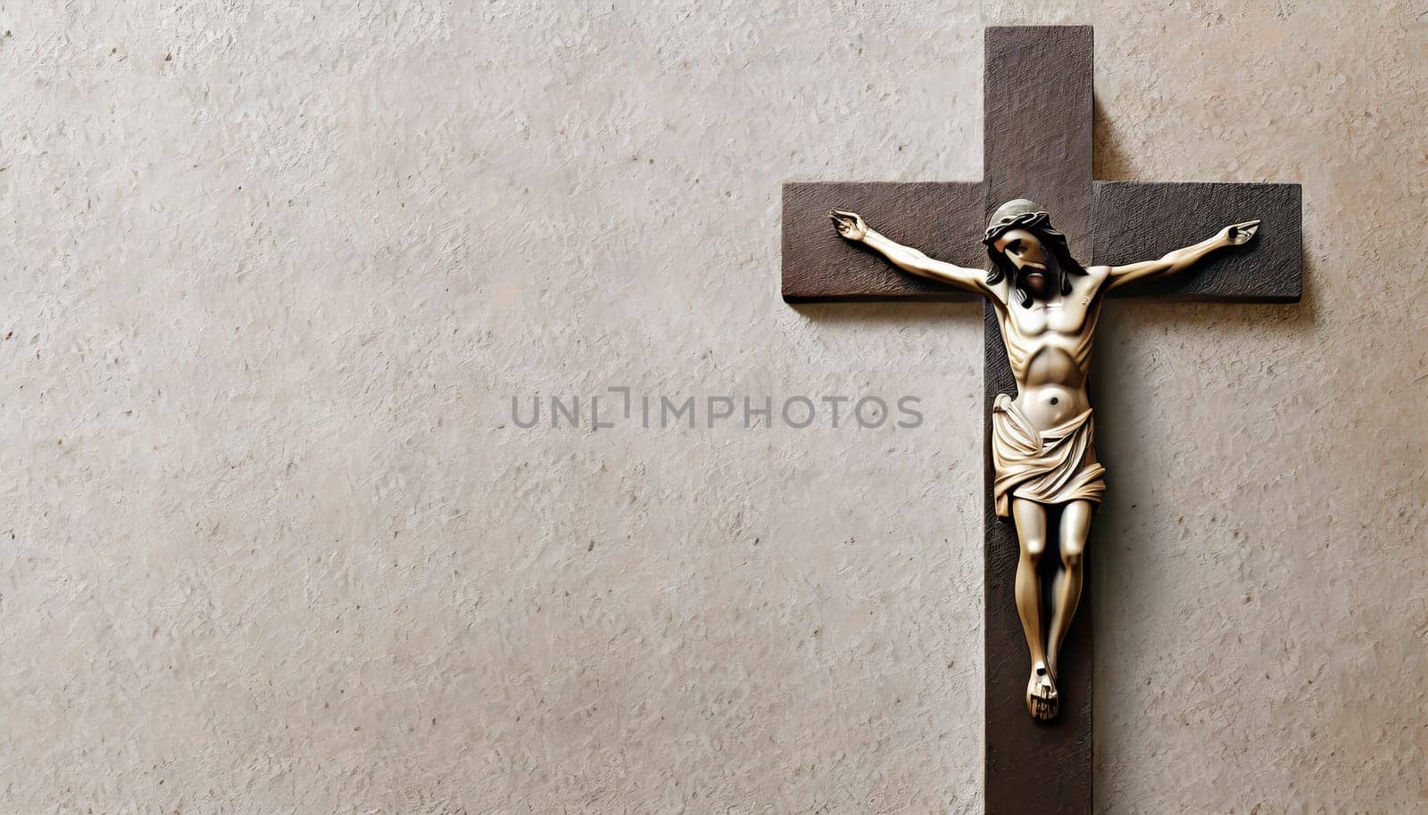 Crucifixion of Jesus Christ on the stone background. AI generated