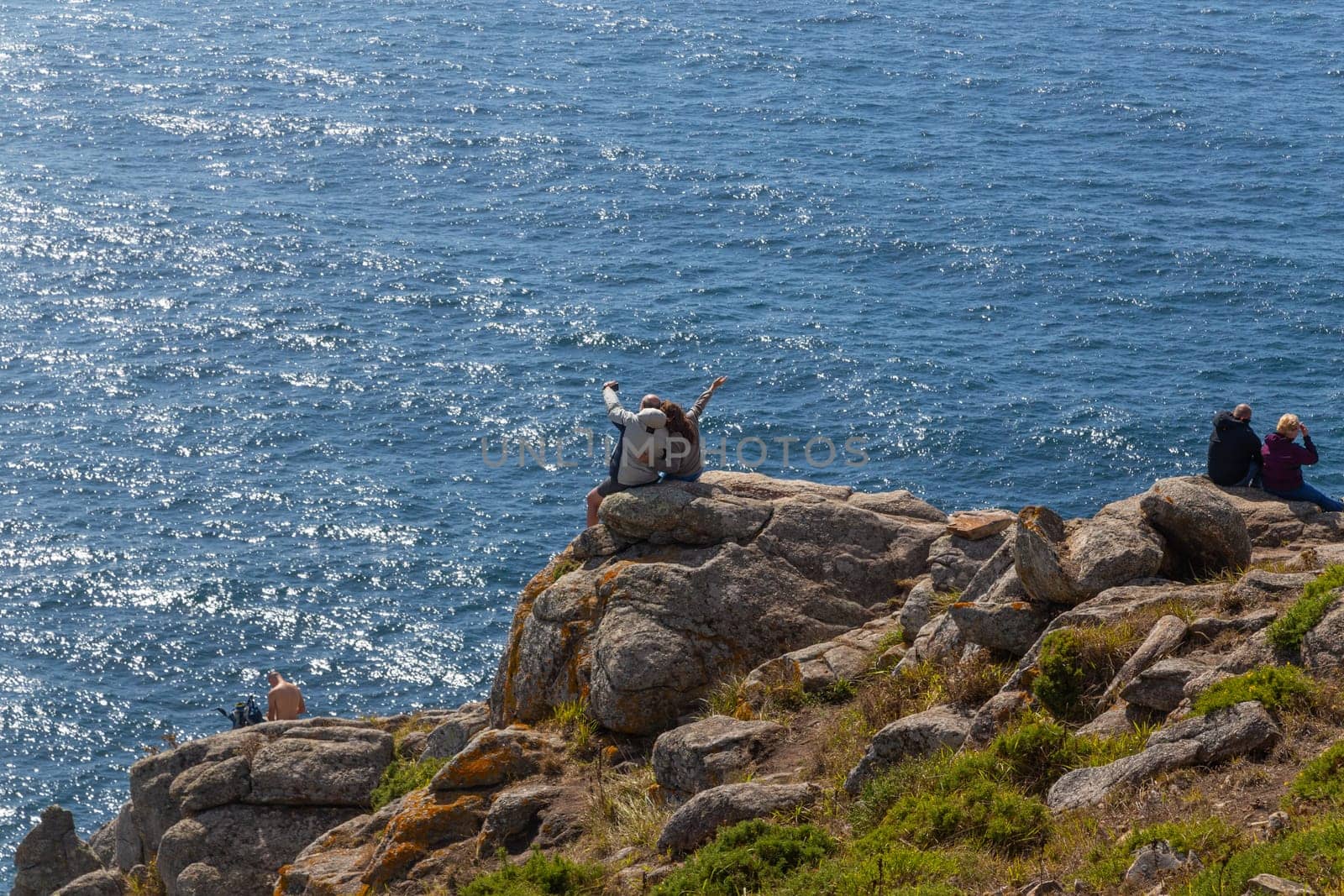 Finisterra, Spain: 07 September 2022: View of Cape Finisterre, La Coruna, Spain. The most western point in Europe and end of the pilgrim route to Santiago