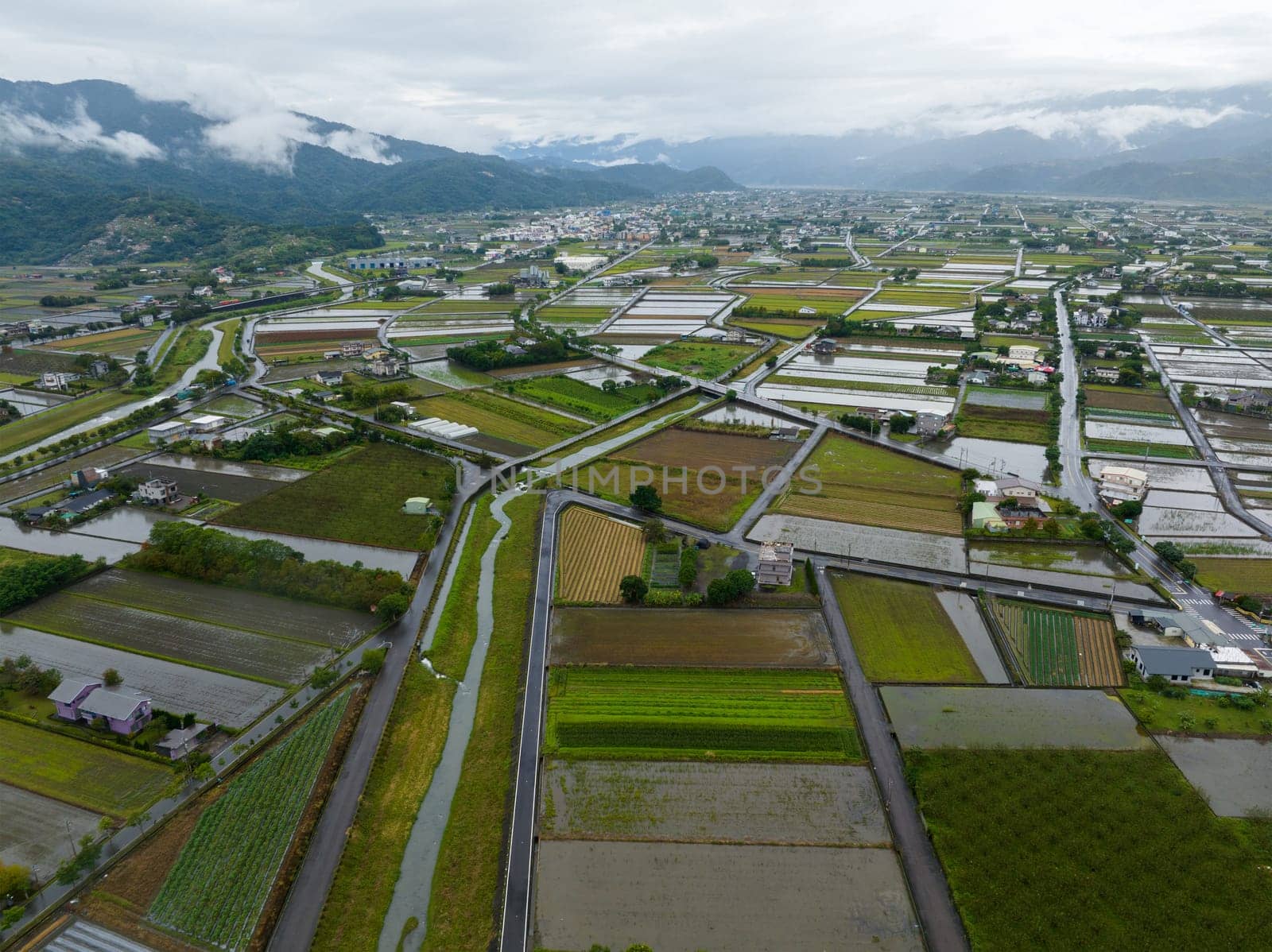 Aerial view of the Yilan countryside in Taiwan