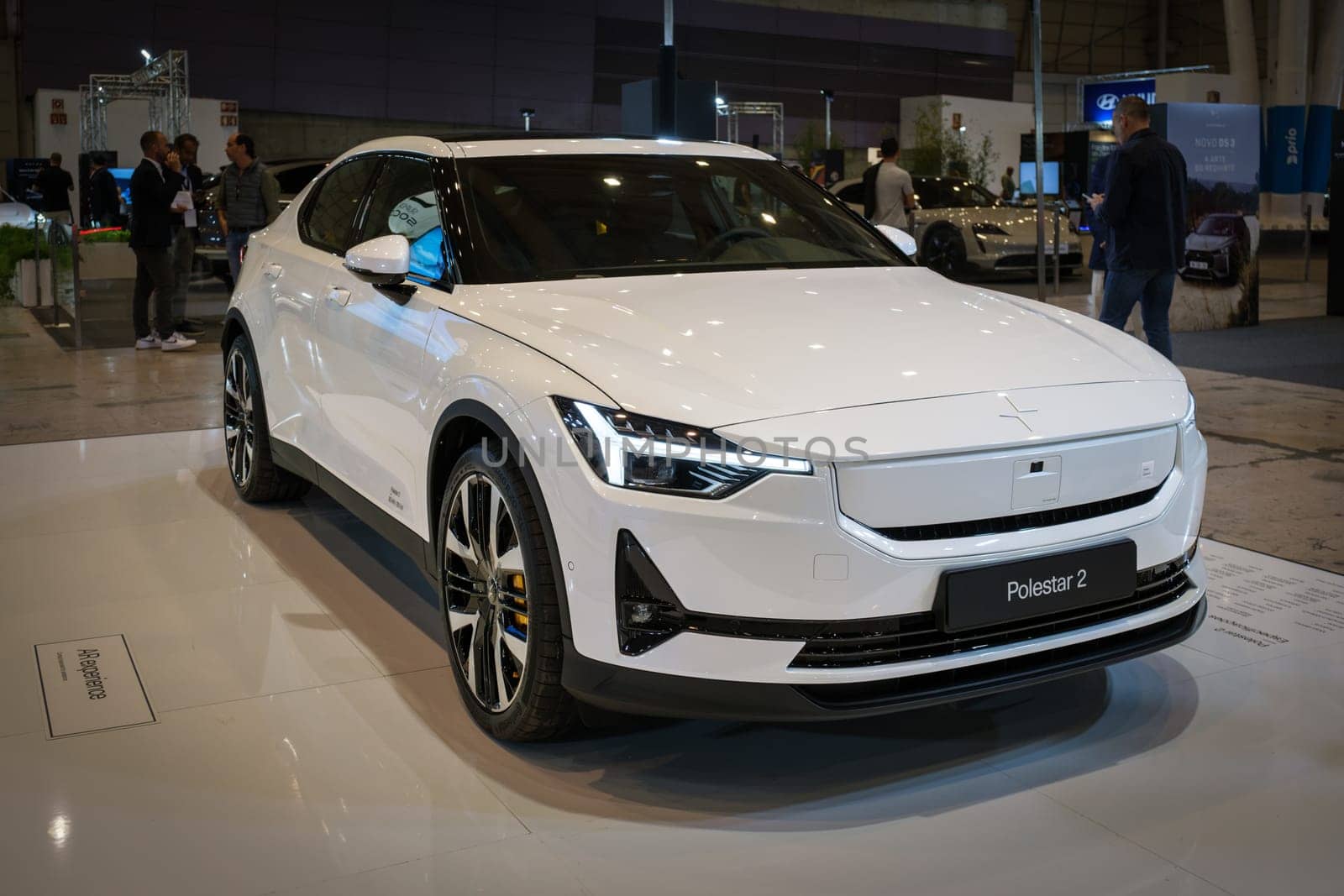 Lisbon, Portugal - May 12, 2023: Polestar 2 electric car on display at ECAR SHOW - Hybrid and Electric Motor Show