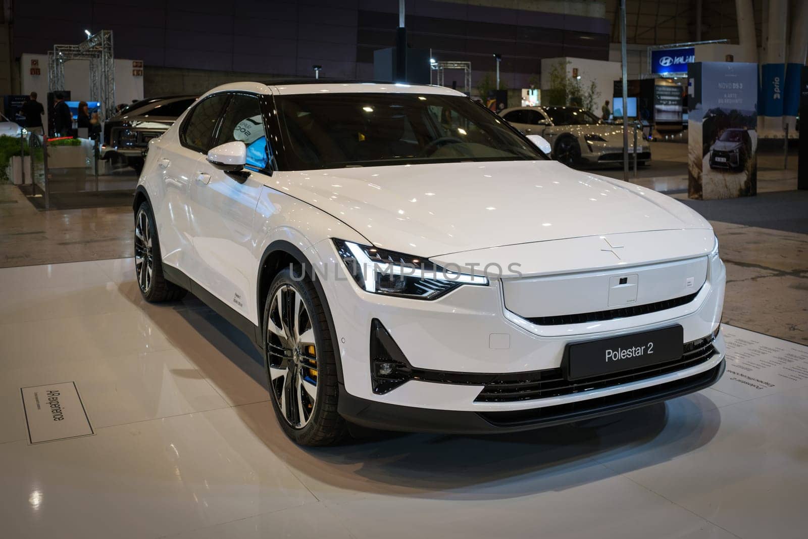 Lisbon, Portugal - May 12, 2023: Polestar 2 electric car on display at ECAR SHOW - Hybrid and Electric Motor Show