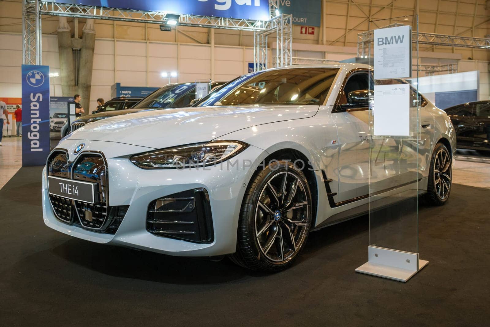 Lisbon, Portugal - May 12, 2023: BMW i4 electric car on display at ECAR SHOW - Hybrid and Electric Motor Show