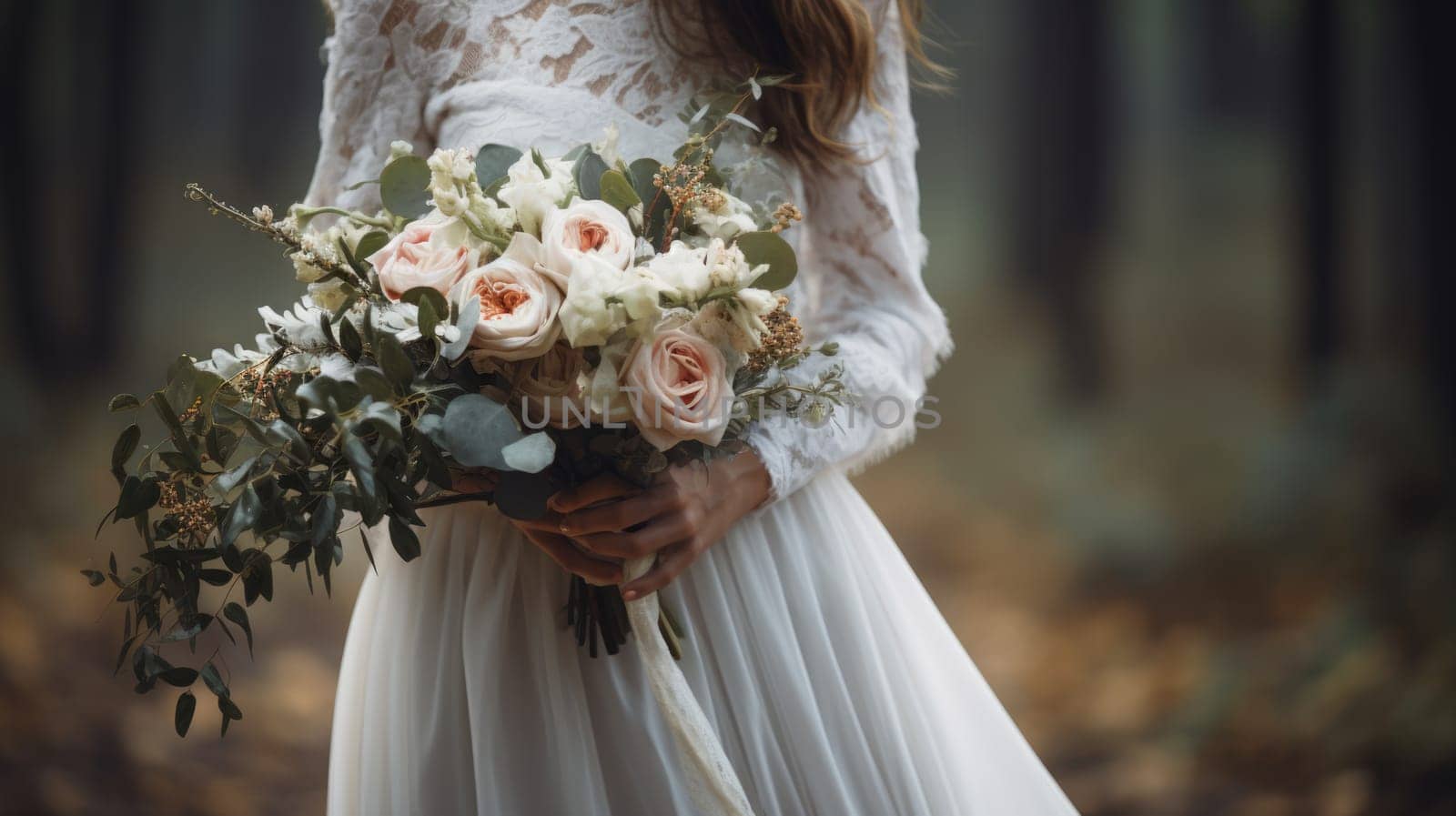 woman holding a wedding bouquet flowers, ai