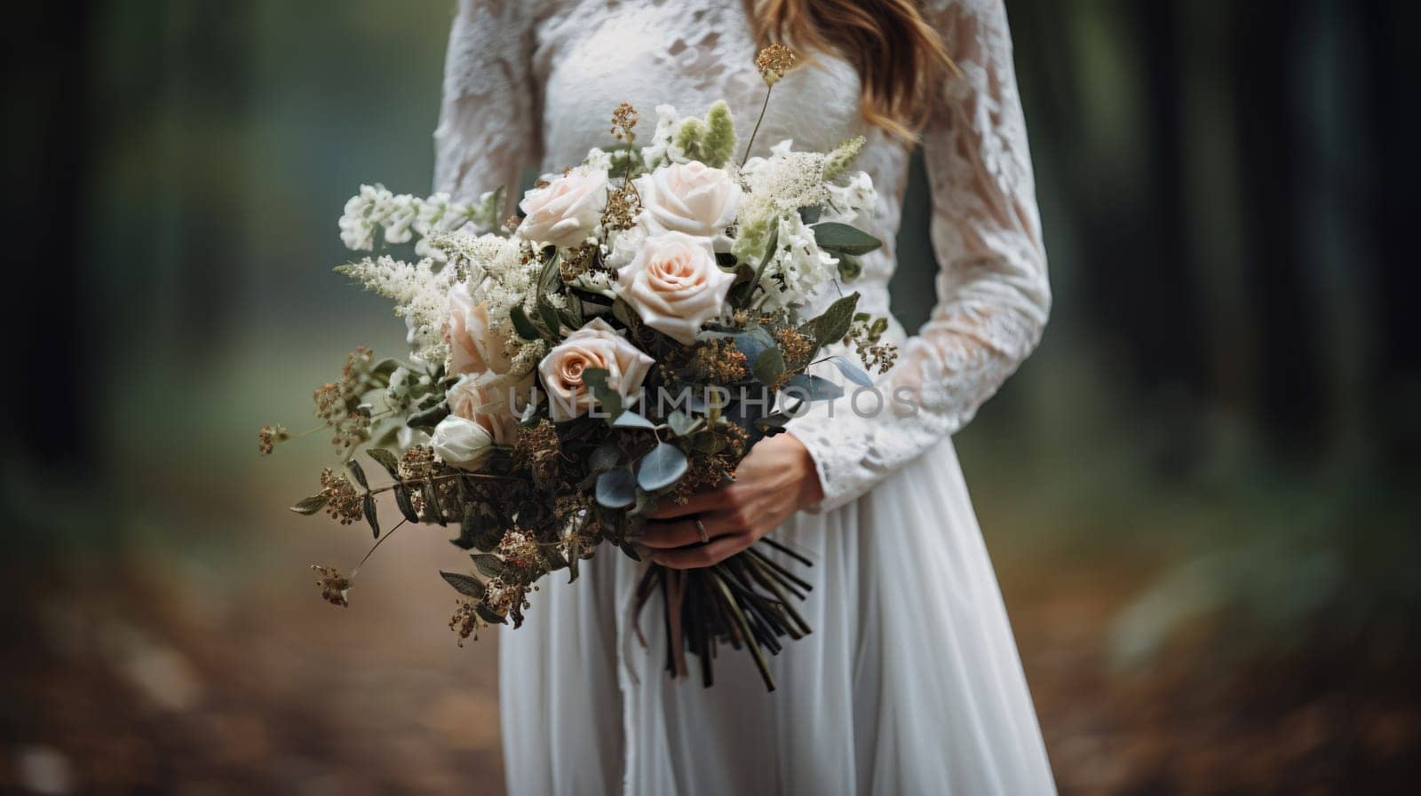 woman holding a wedding bouquet flowers, ai