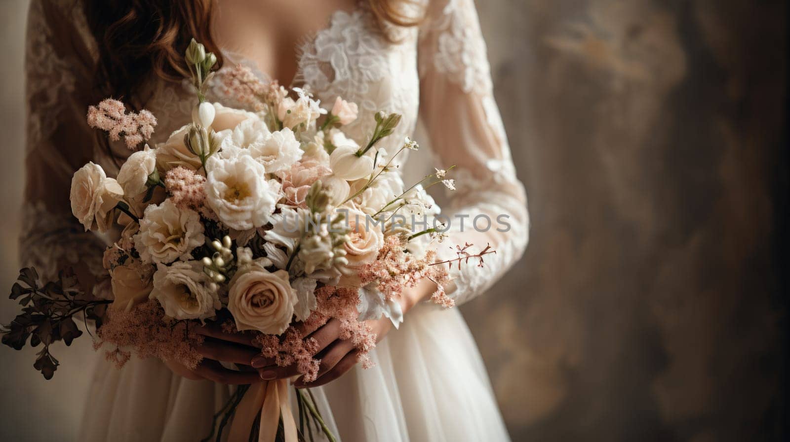 woman holding a wedding bouquet flowers, ai