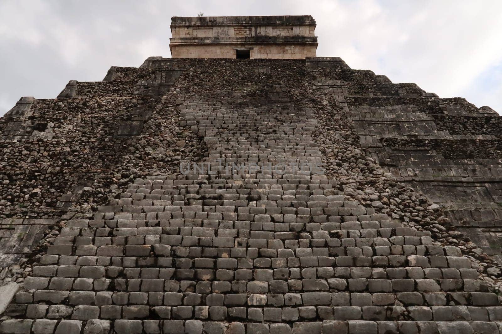 Destroyed stairs on the back of the Chichen Itza Pyramid, Kukulcan Pyramid, El Castillo, The Castle, close to Valladolid, Mexico 2022