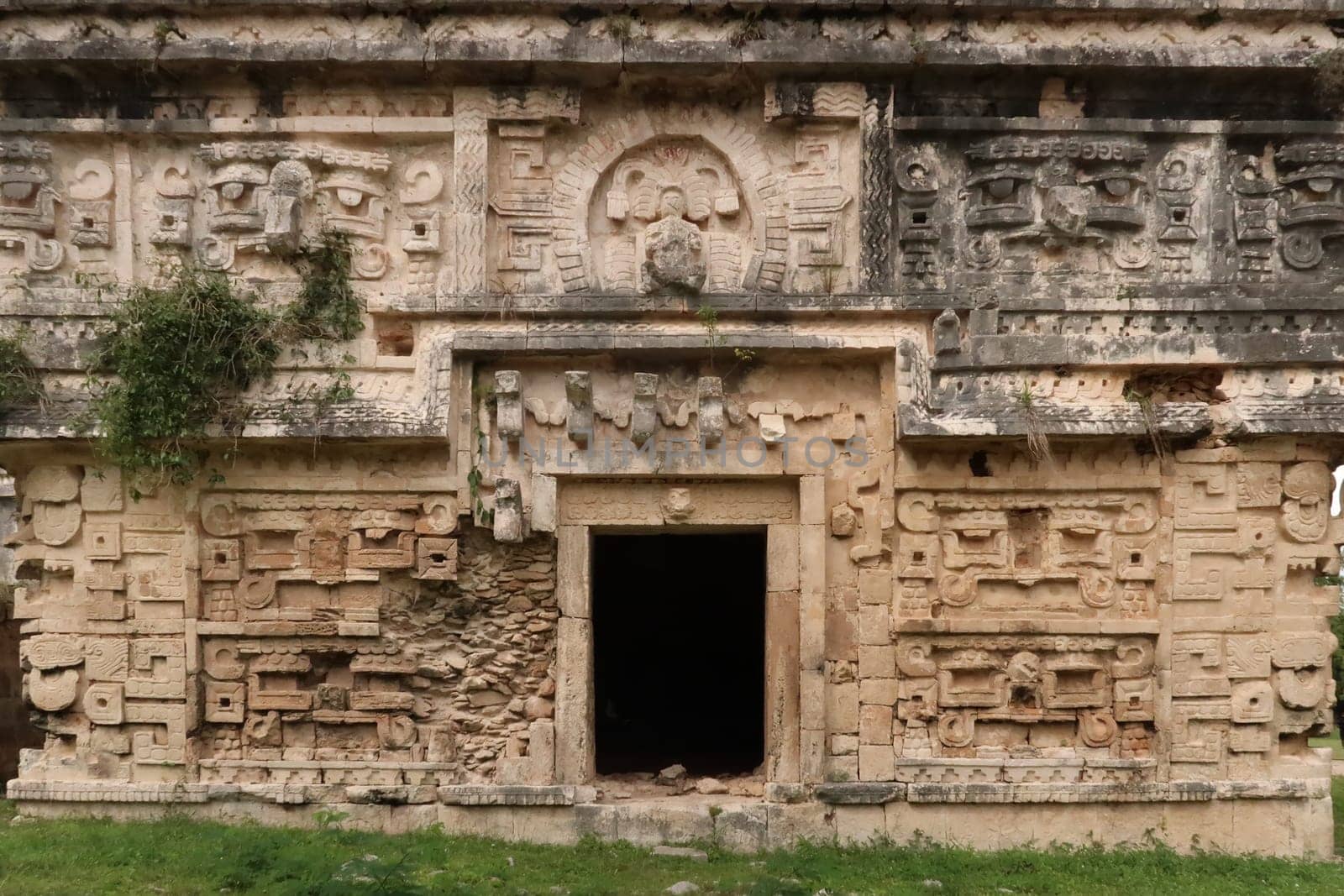 The fascinating front facade of The Church, La Iglesia, at Chichen Itza, close to Valladolid, Mexico 2022