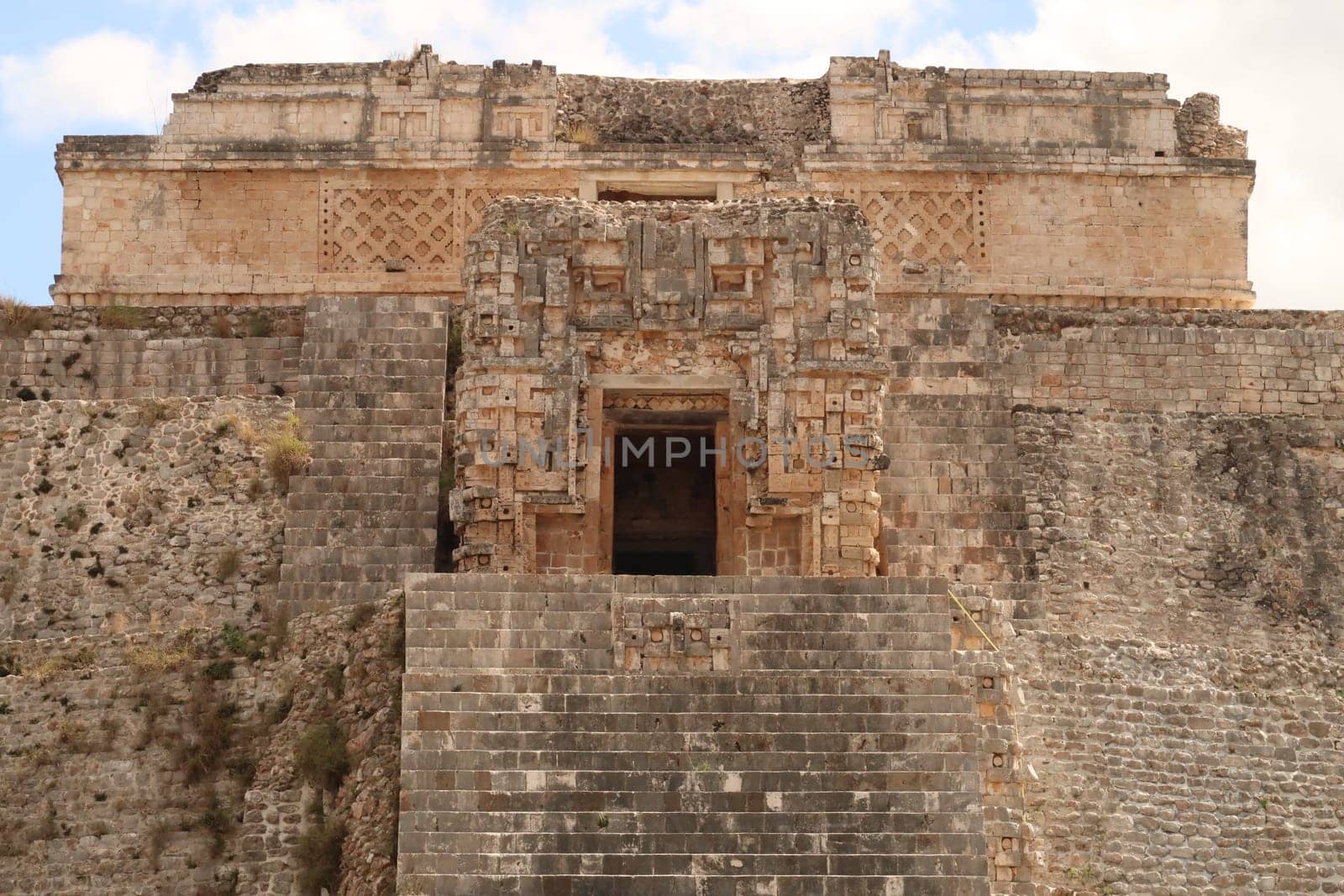 Close up of the top of the Pyramide of the Magician/Piramide del Advino Uxmal, Merida, Mexico 2022