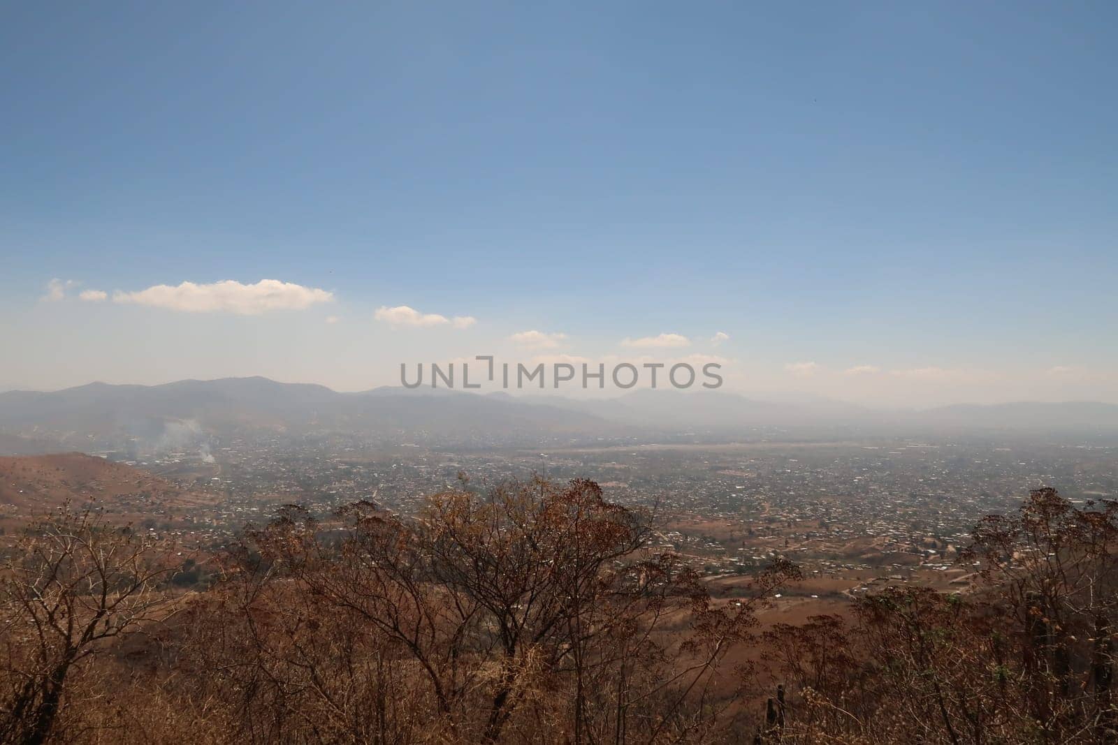 Spectacular view from the archaeological site of Monte Alban onto Oaxaca, Mexico 2022