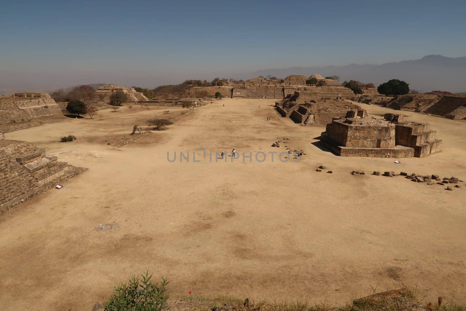 View from the South Platform on the Plaza Central/Main Square/Central Plaza on the Archaeological Site of Monte Alban, Oaxaca, Mexico 2022