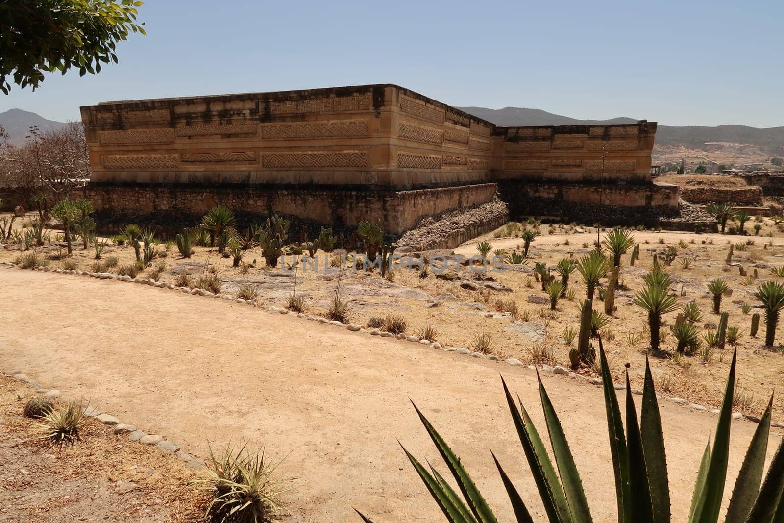 One of the temple structures at the archaeological site of Mitla, the Palace/Grand Hall of Columns, Oaxaca, Mexico 2022