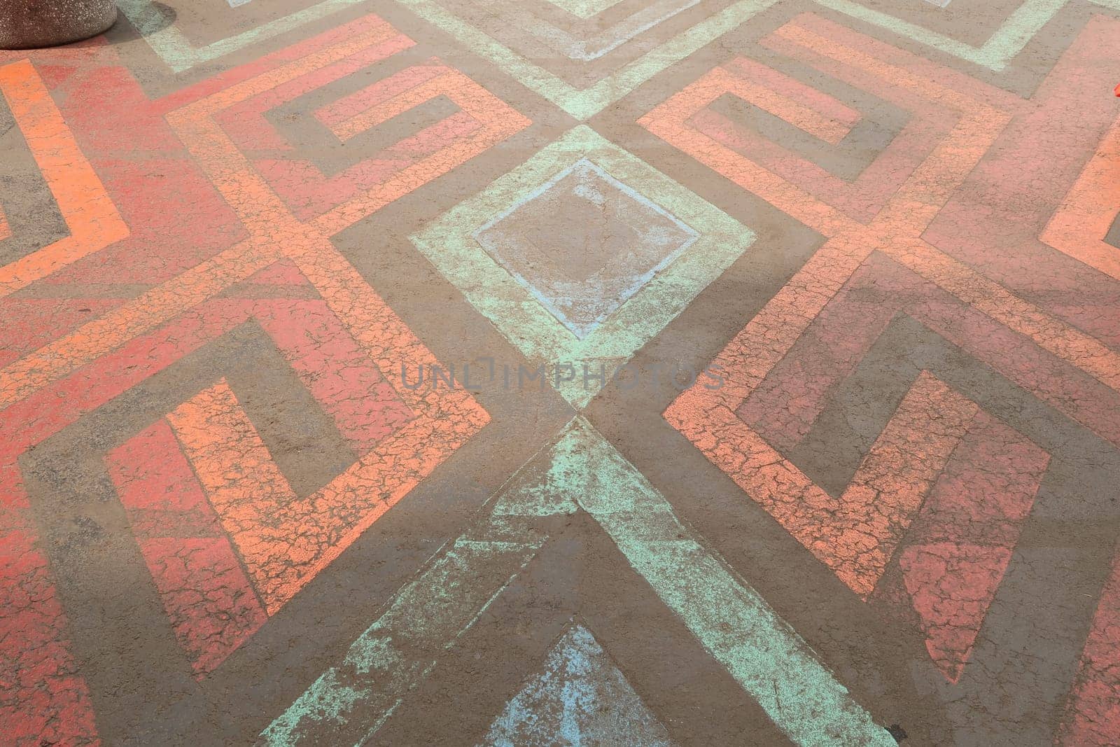 Colorful floor painting street painting street art in the pedestrian area next to the Zocalo Plaza de la Constitucion, Ciudad de Mexico, Mexico City 2022