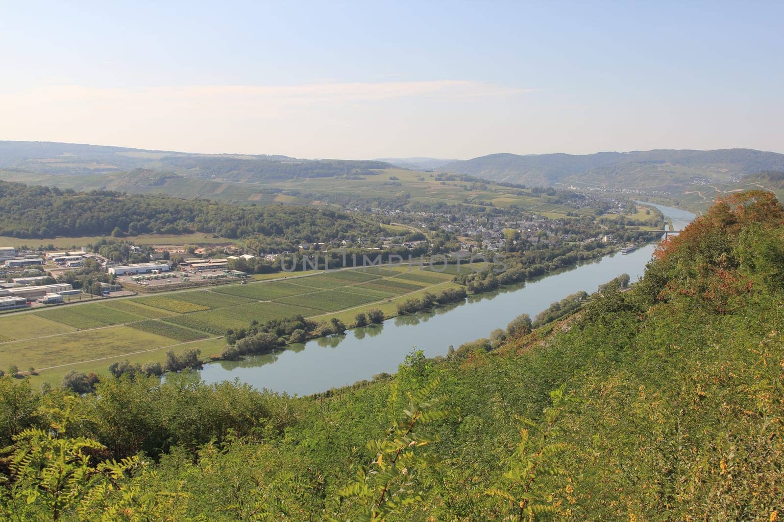 The Moselle valley near Bernkastel-Kues with the towns of Muelheim and Lieser in the background
