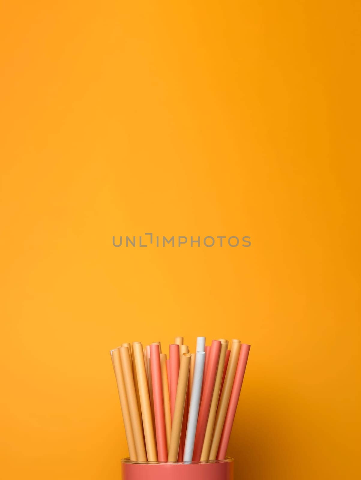 Plastic straw cocktail day vertical banner. Fun design. Generate Ai